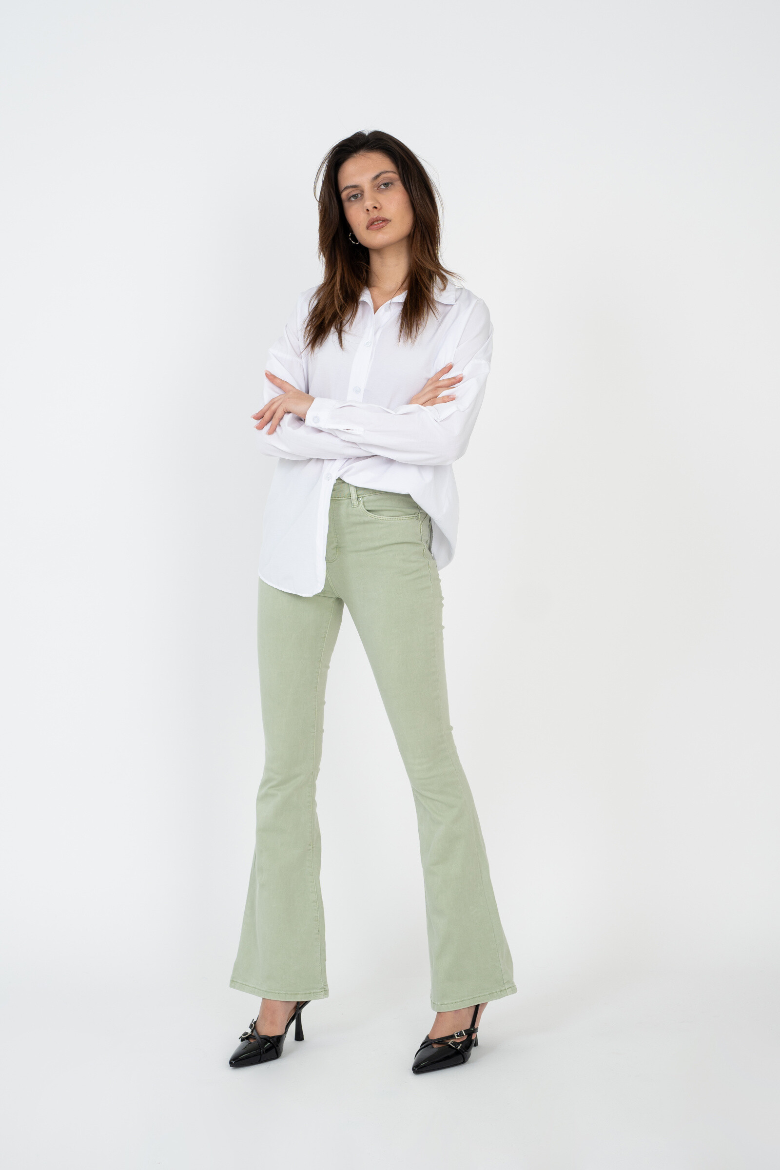 Grossiste ANA & LUCY - Pantalon slim flare en couleur ( Push-up ) - ANA & LUCY