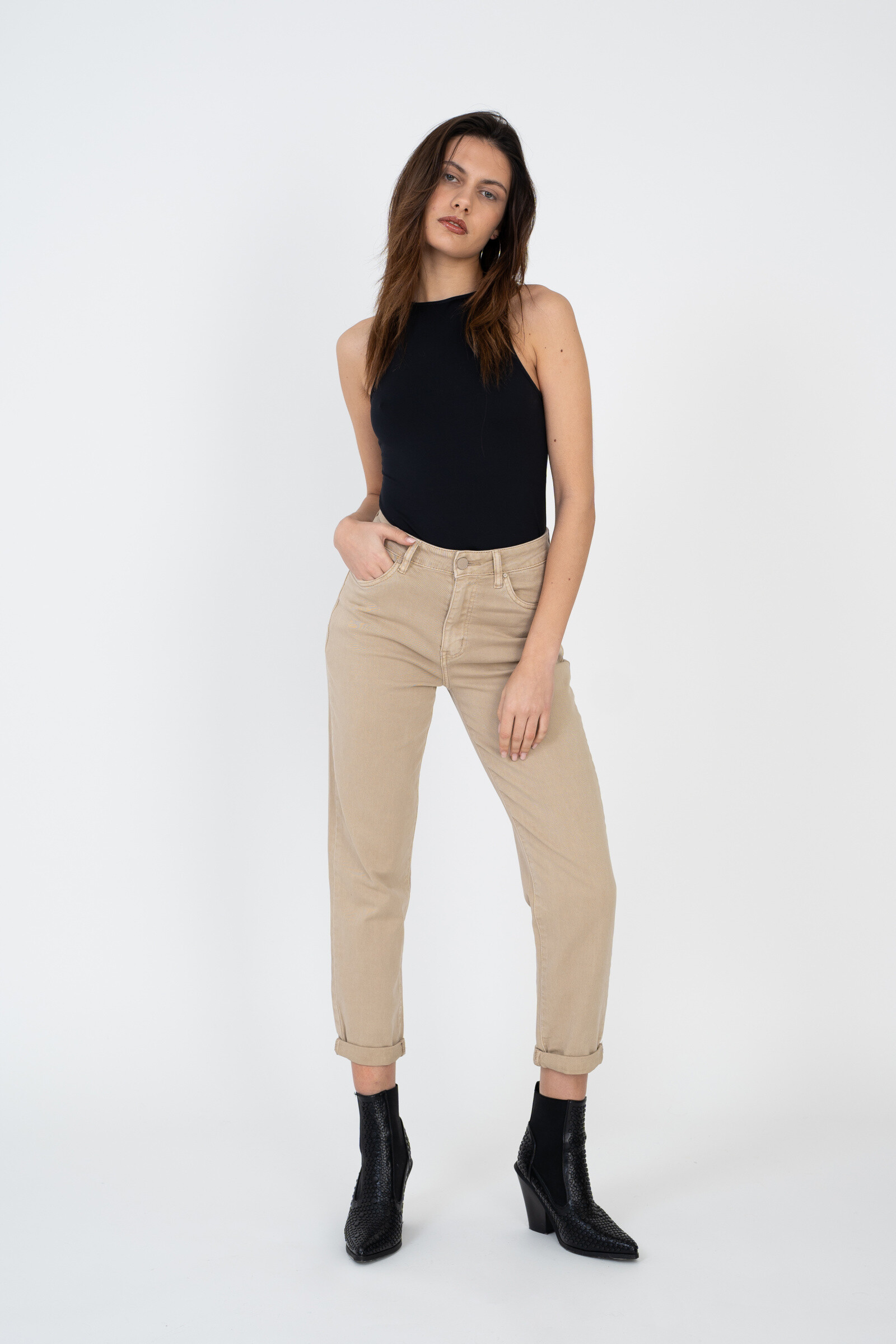 Mom pants (Cuffed hem) - ANA & LUCY - Beige 1 - thumbnail