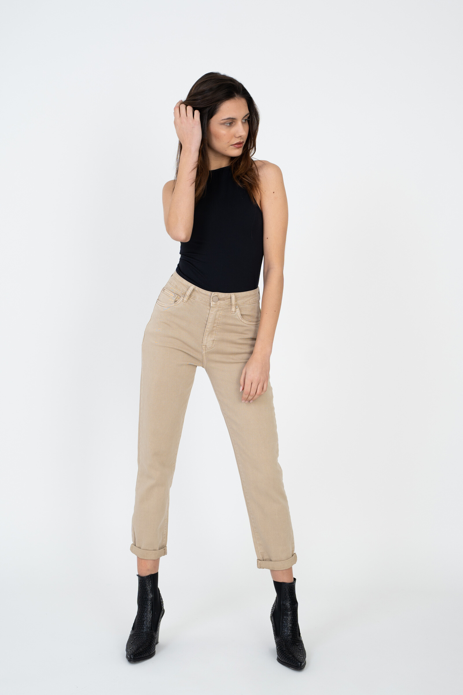 Mom pants (Cuffed hem) - ANA & LUCY - Beige 2 - thumbnail