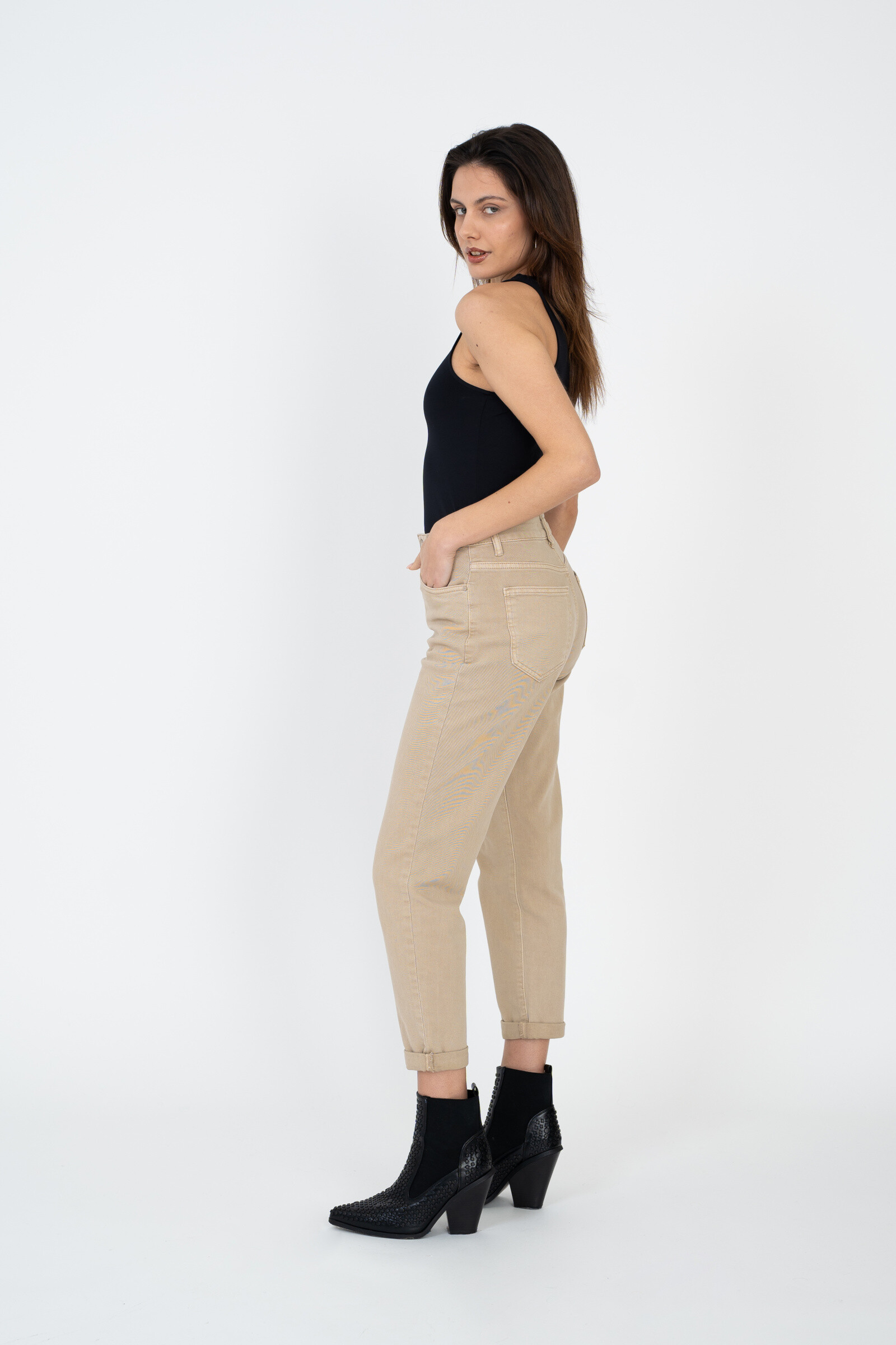 Mom pants (Cuffed hem) - ANA & LUCY - Beige - 3 - large format