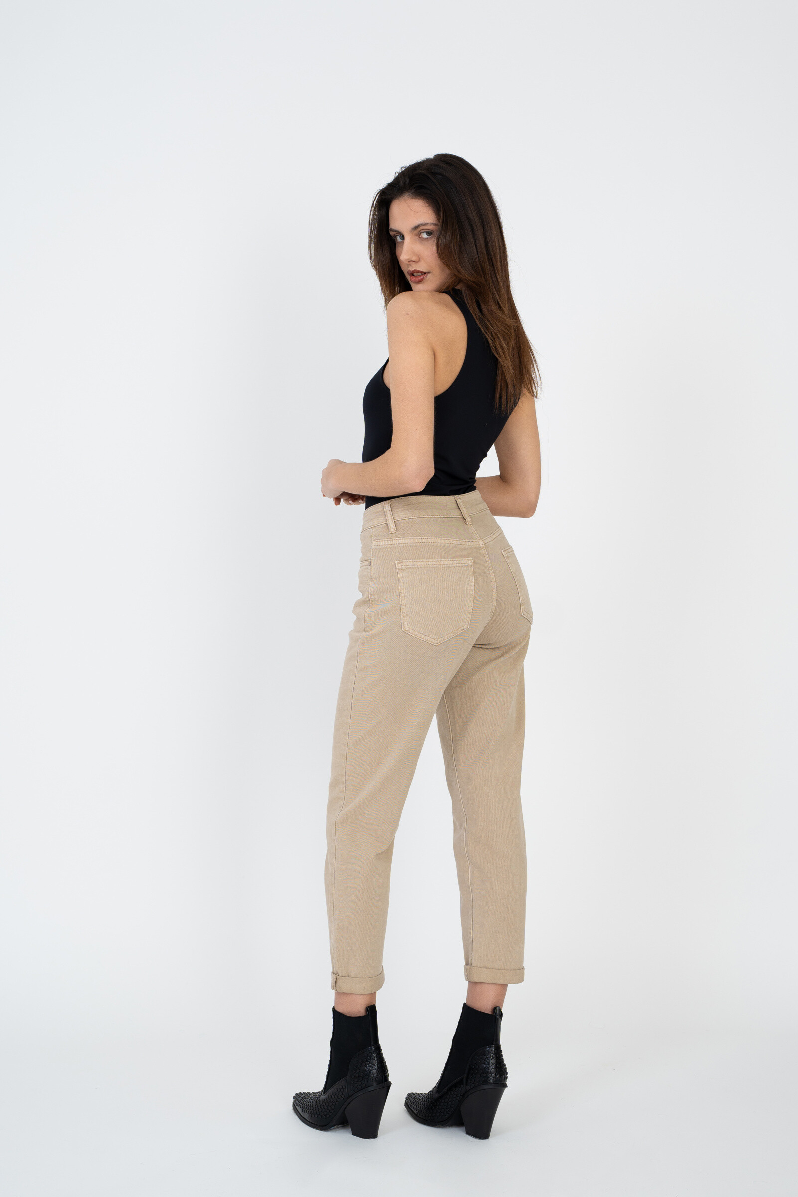 Mom pants (Cuffed hem) - ANA & LUCY - Beige - 5 - large format