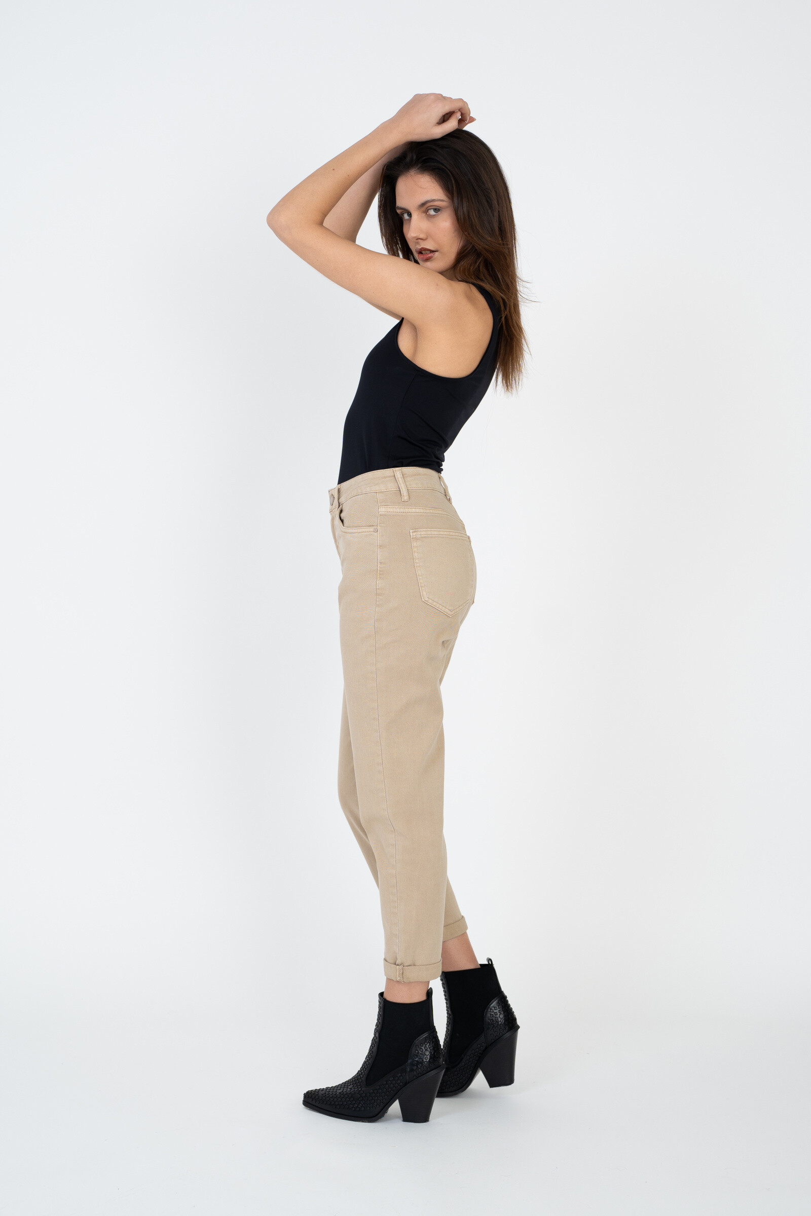 Mom pants (Cuffed hem) - ANA & LUCY - Beige 4 - thumbnail