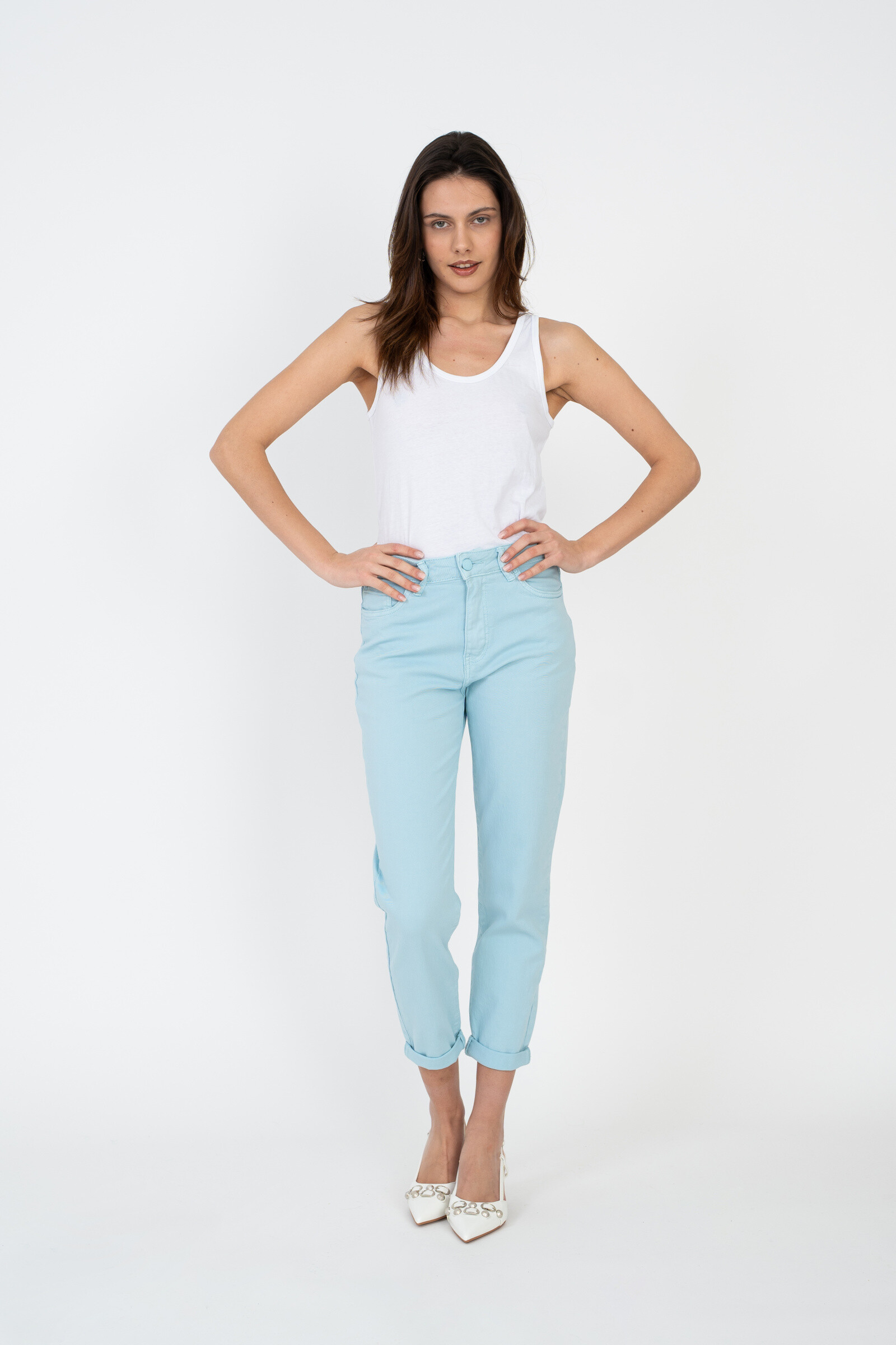 Mom pants (Cuffed hem) - ANA & LUCY - Sky Blue 1 - thumbnail