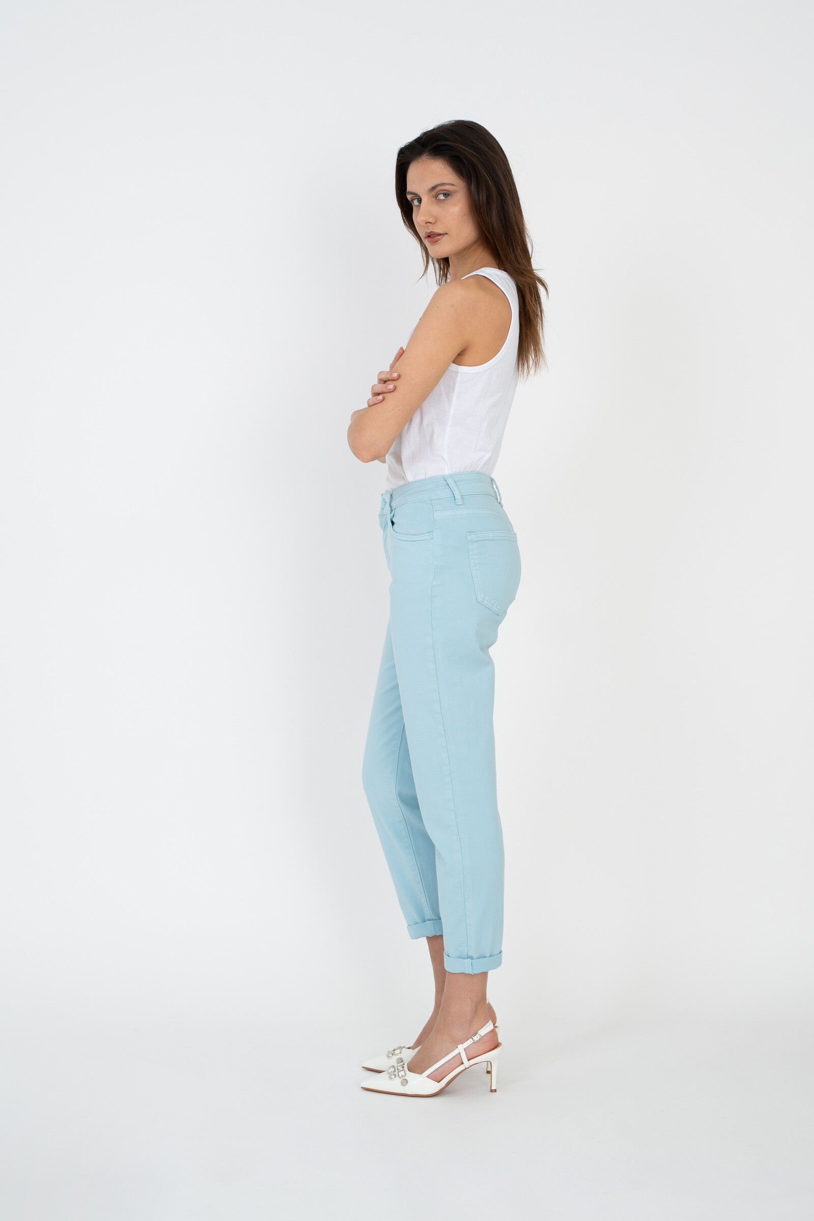 Mom pants (Cuffed hem) - ANA & LUCY - Sky Blue - 3 - large format