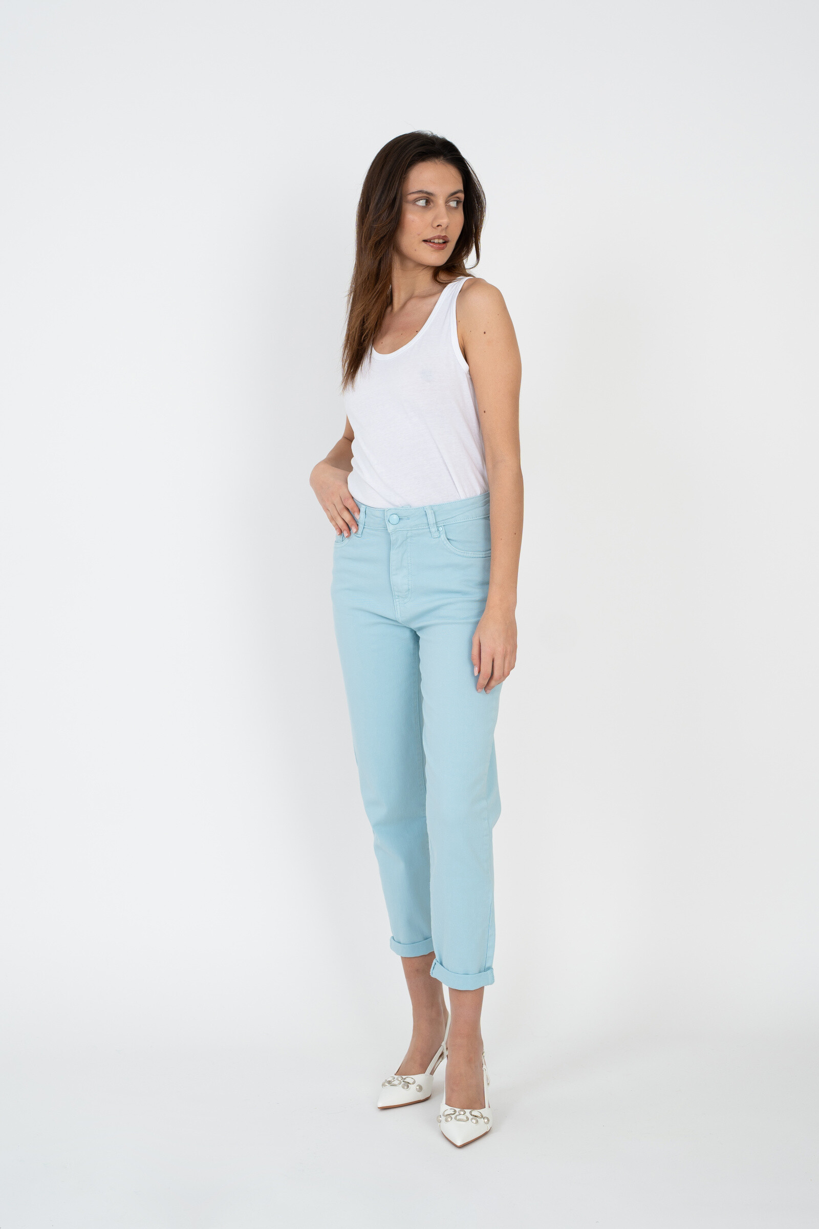 Mom pants (Cuffed hem) - ANA & LUCY - Sky Blue - 2 - large format