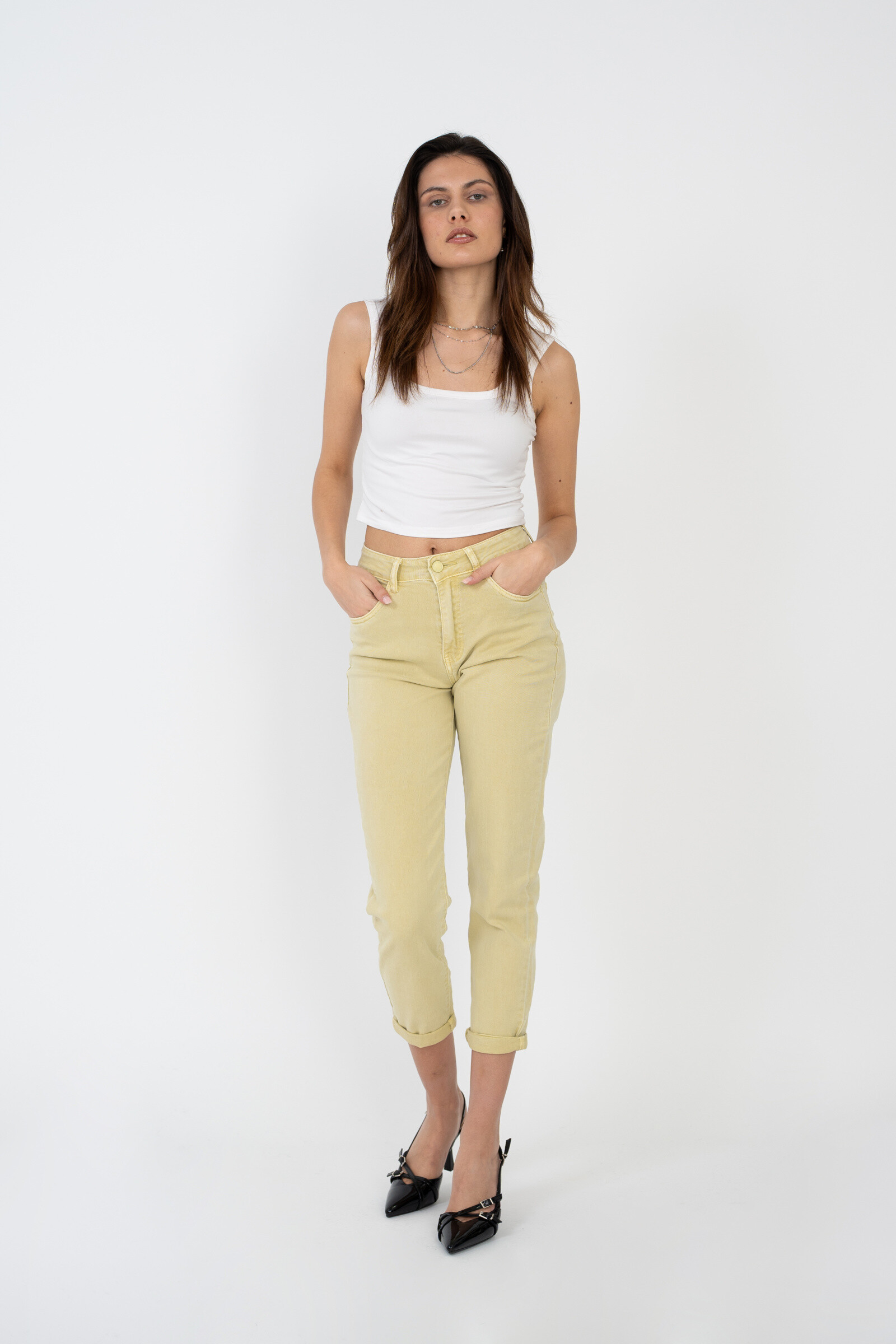 Mom pants (Cuffed hem) - ANA & LUCY - Light Yellow 2 - thumbnail