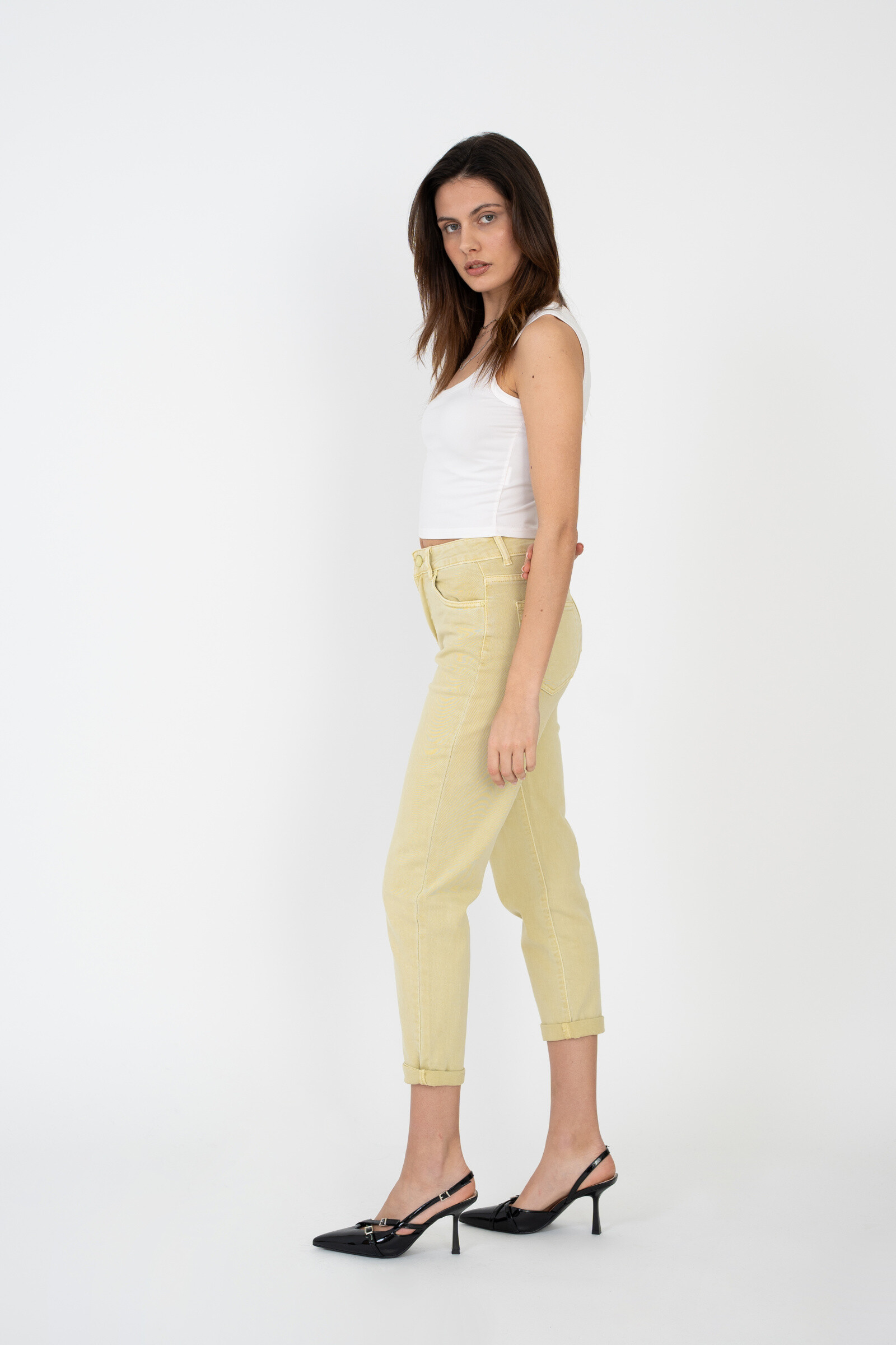 Mom pants (Cuffed hem) - ANA & LUCY - Light Yellow - 3 - large format