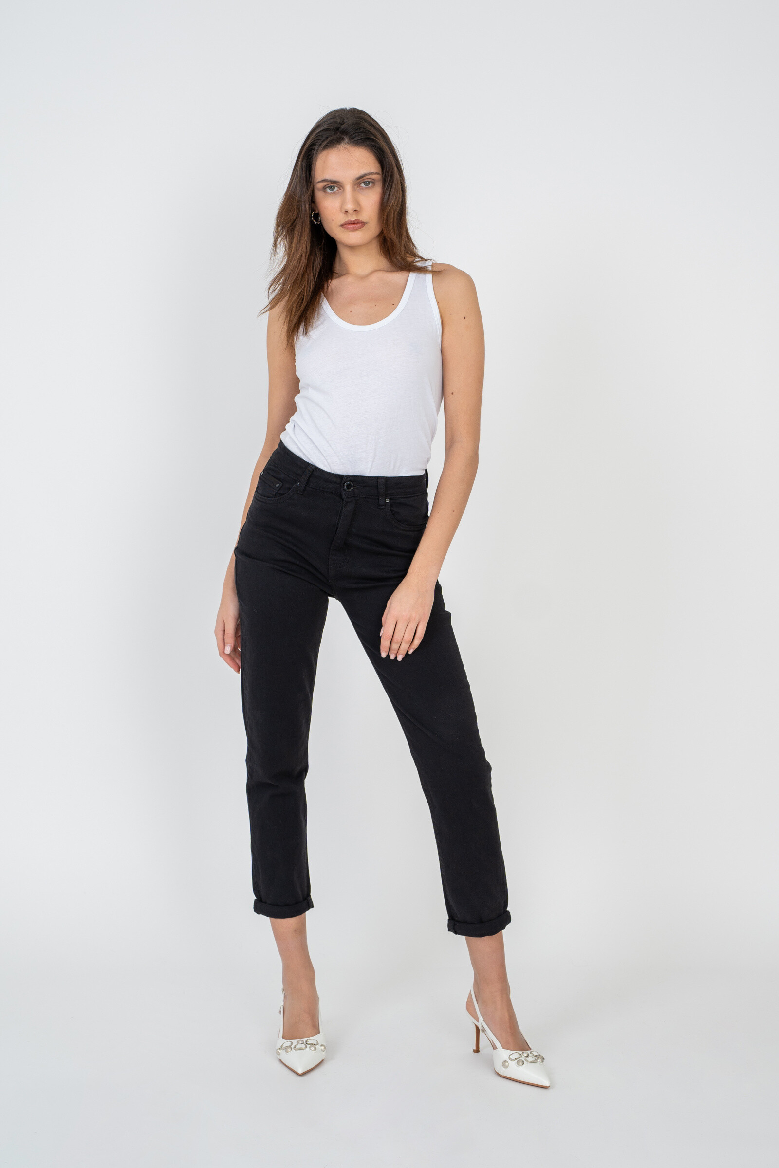 Mom pants (Cuffed hem) - ANA & LUCY - Black 1 - thumbnail