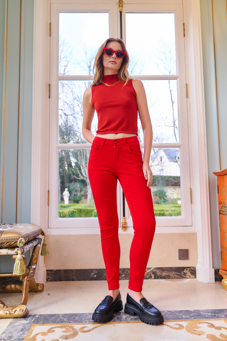 Slim colored pants (Push-up) - ANA & LUCY - Red - 3 - large format