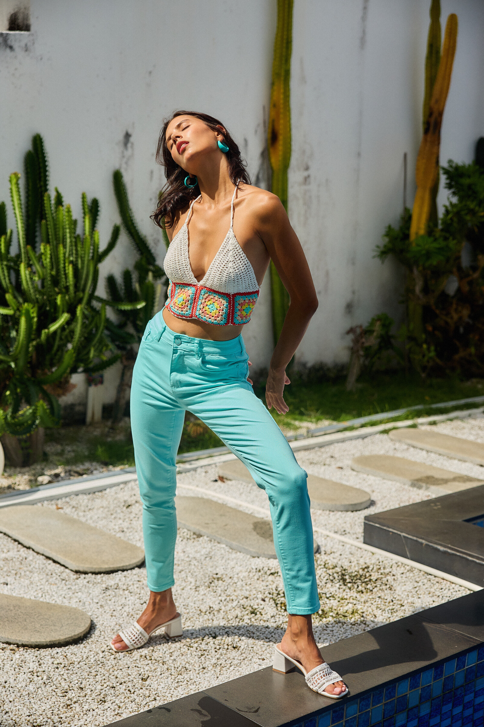 Slim colored pants (Push-up) - ANA & LUCY - Turquoise - 4 - large format