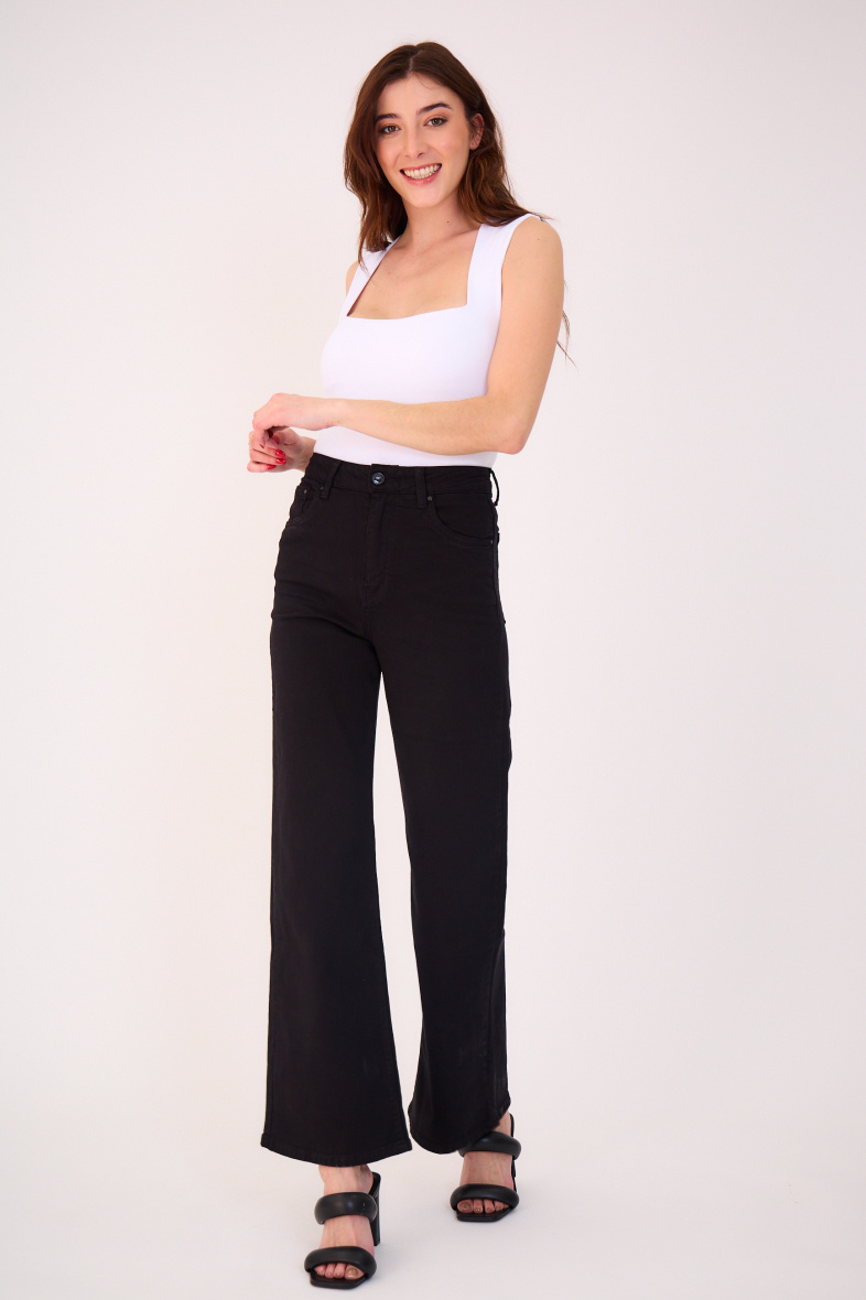 Wide-leg pants in color - ANA & LUCY - Black 2 - thumbnail
