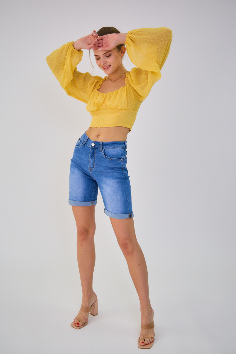 Grossiste Ana & Lucy - Short en jeans push-up délavé ( Grande Taille ) - ANA & LUCY