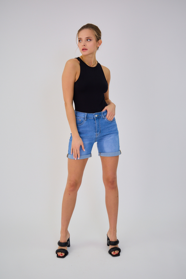 Wholesaler ANA & LUCY - Washed push-up denim shorts (Plus Size) - ANA & LUCY