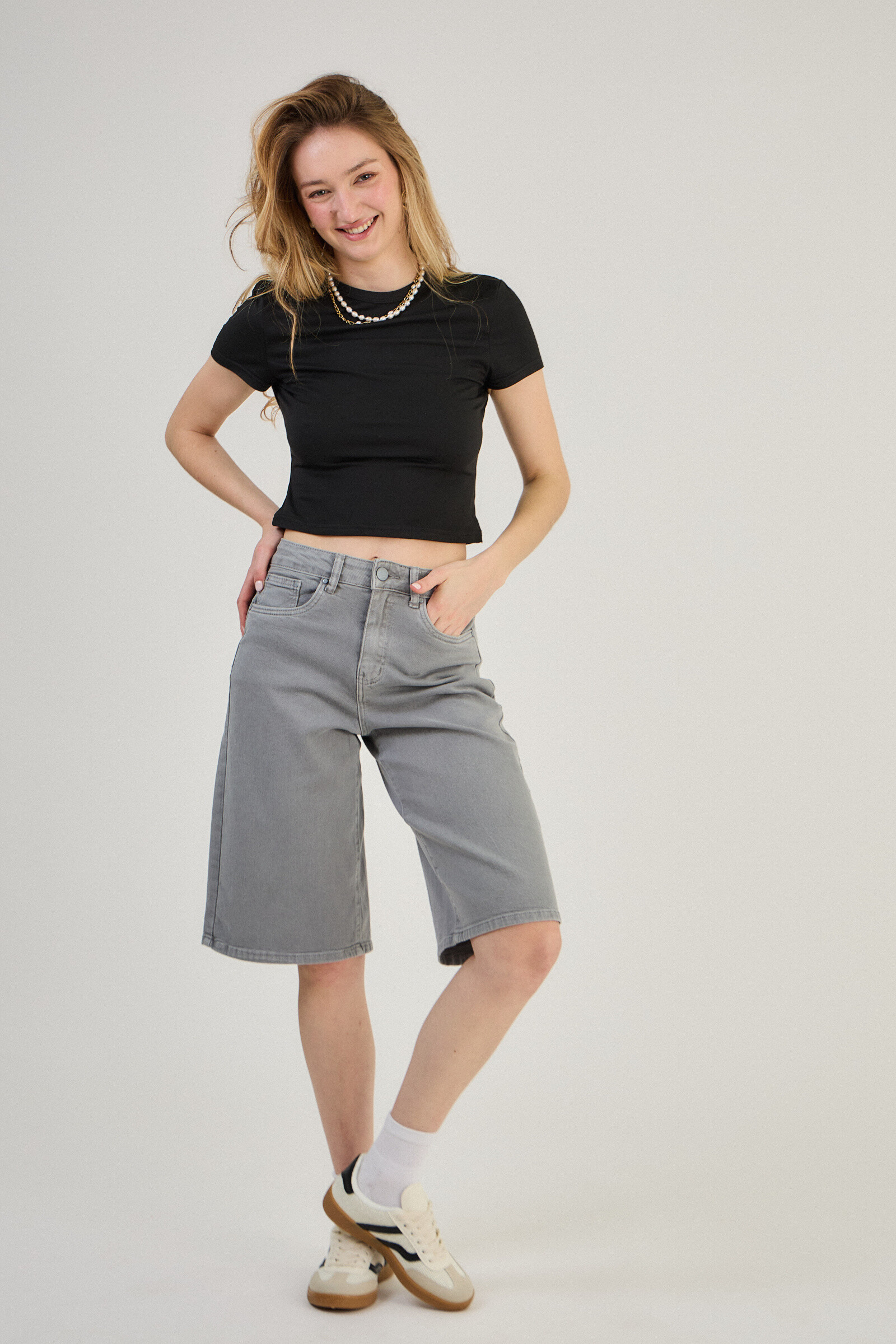 Short Bermuda Baggy -Dad in color (Ample cut) - ANA & LUCY - Light Gray - 1 - large format