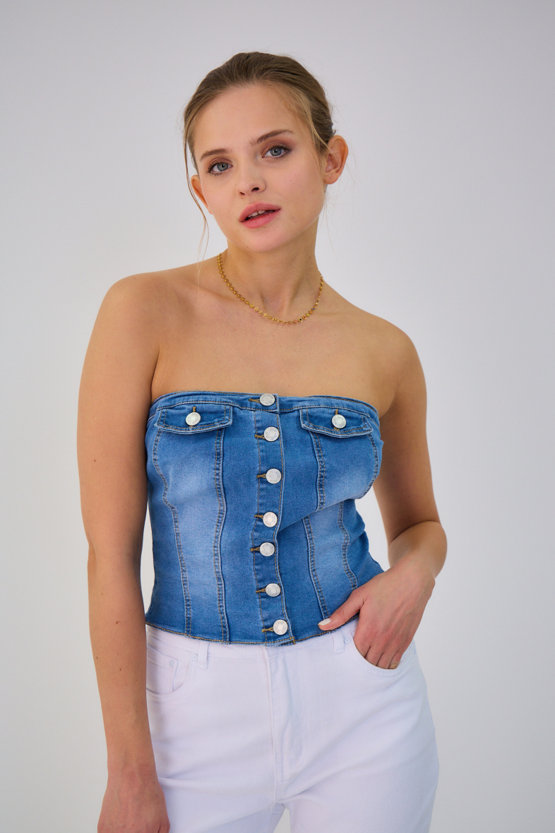 Wholesaler ANA & LUCY - Denim bustier - ANA & LUCY