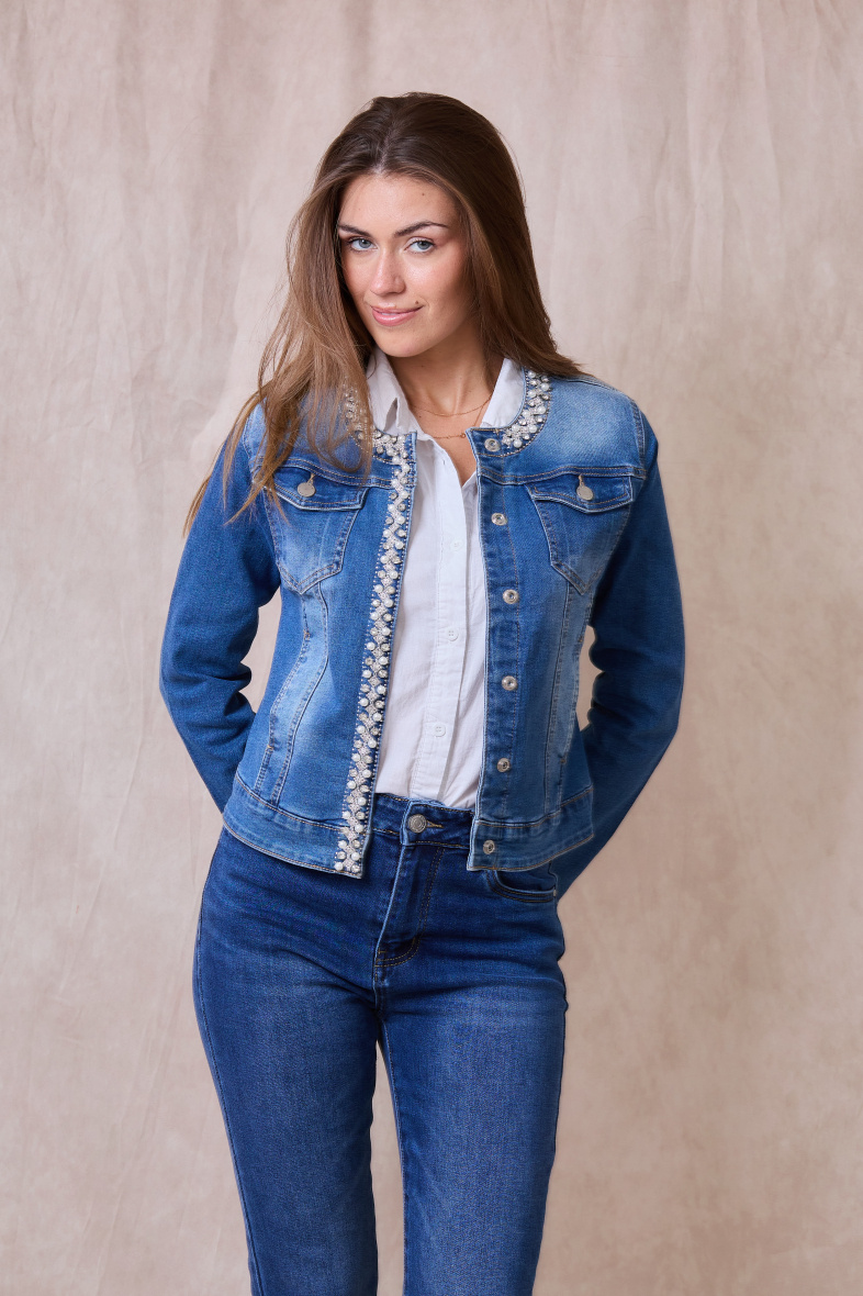 Wholesaler ANA & LUCY - Denim jacket (Pearl and Rhinestones) - ANA & LUCY