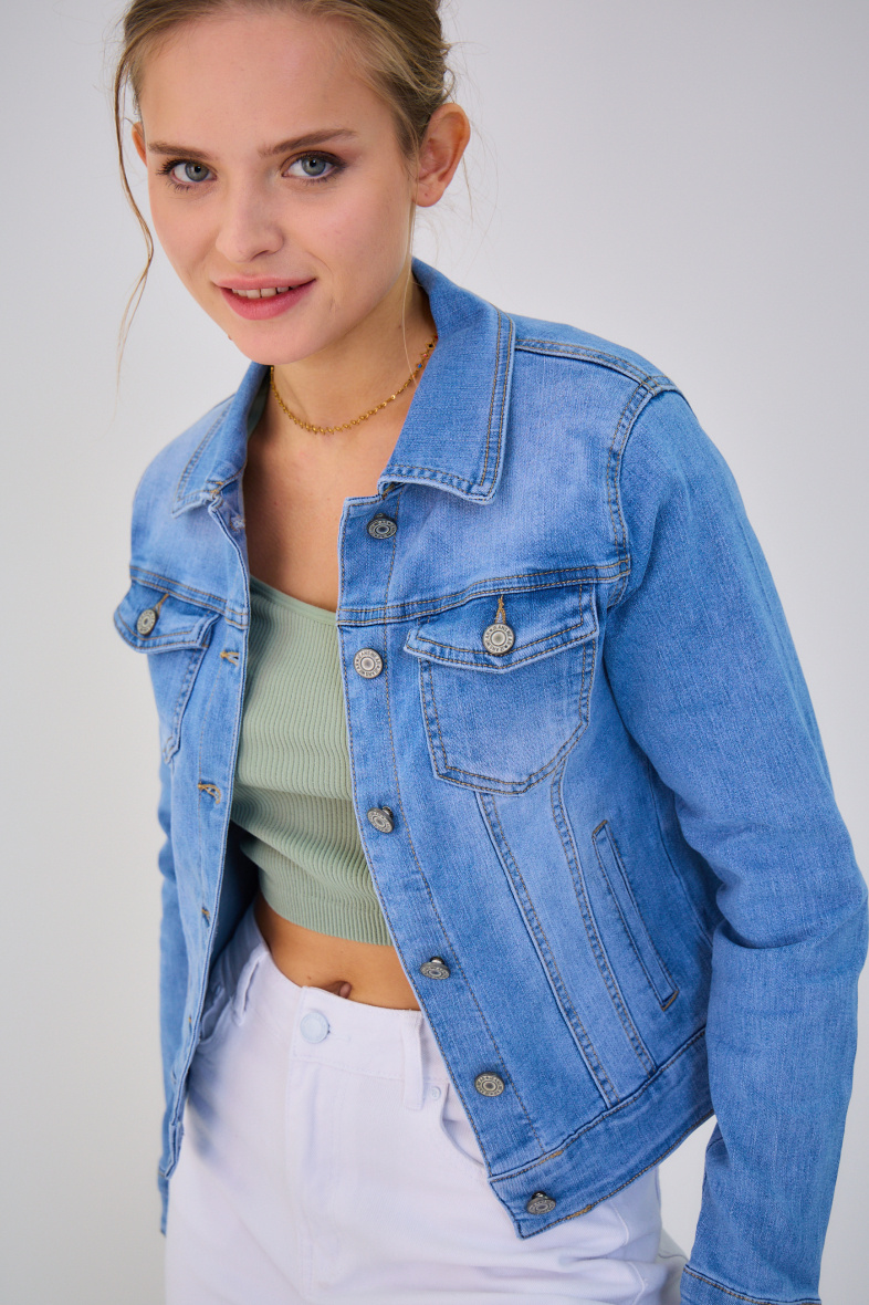 Grossiste Ana & Lucy - Veste en jeans classique ( Délavé ) - ANA & LUCY