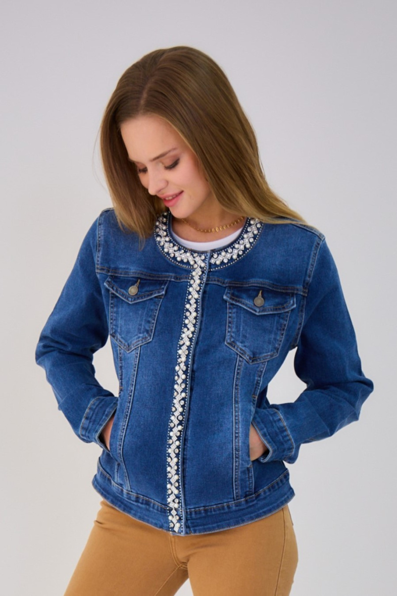 Wholesaler ANA & LUCY - Denim jacket (Pearl and Rhinestones) - ANA & LUCY