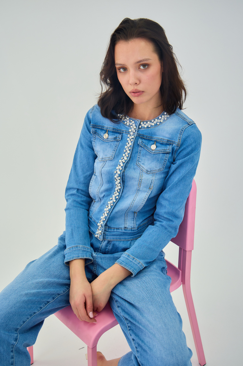 Grossista ANA & LUCY - Giacca in denim (Perla e Strass) - ANA & LUCY