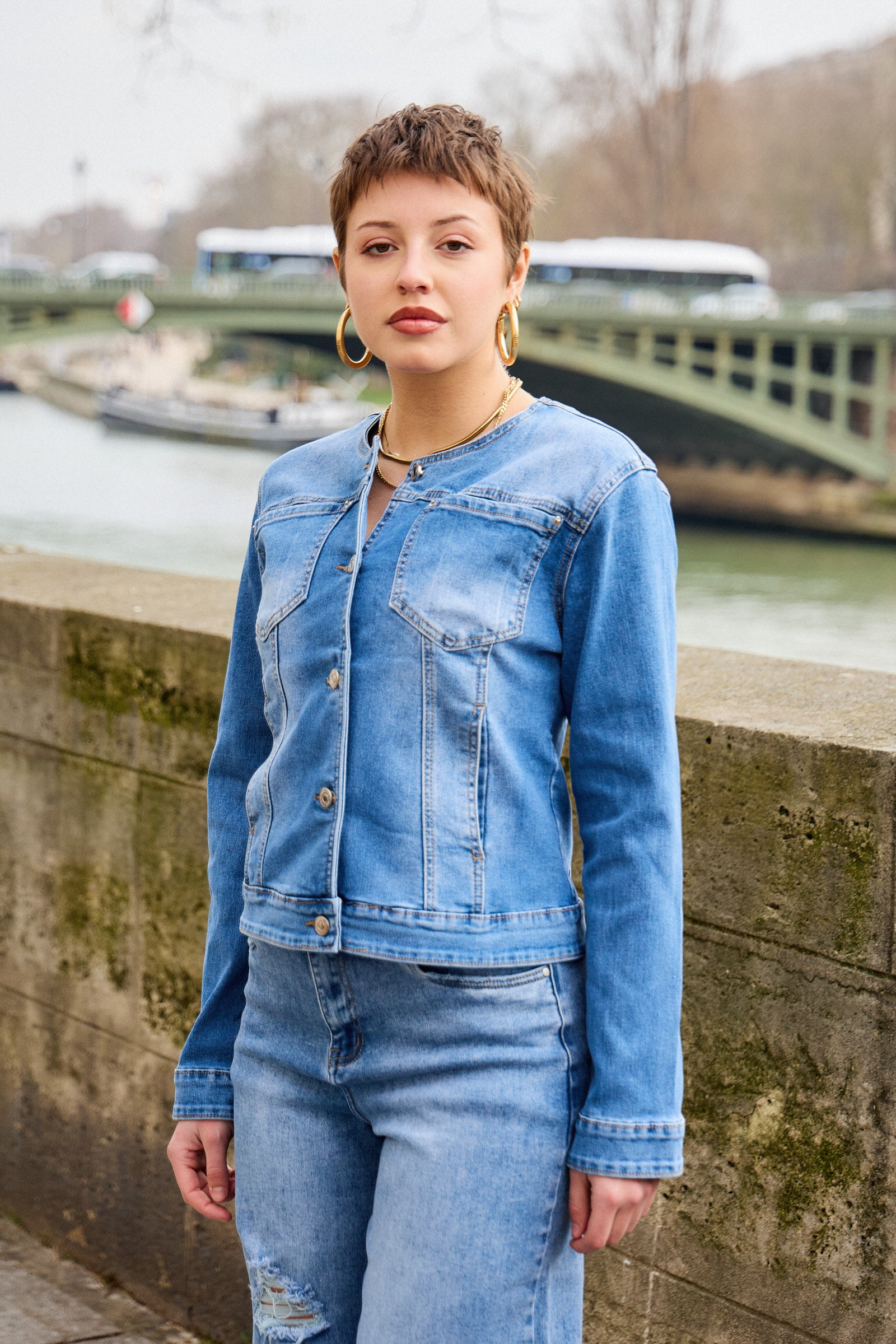 Wholesaler Ana & Lucy - Jeans jacket (round neck) - ANA & LUCY