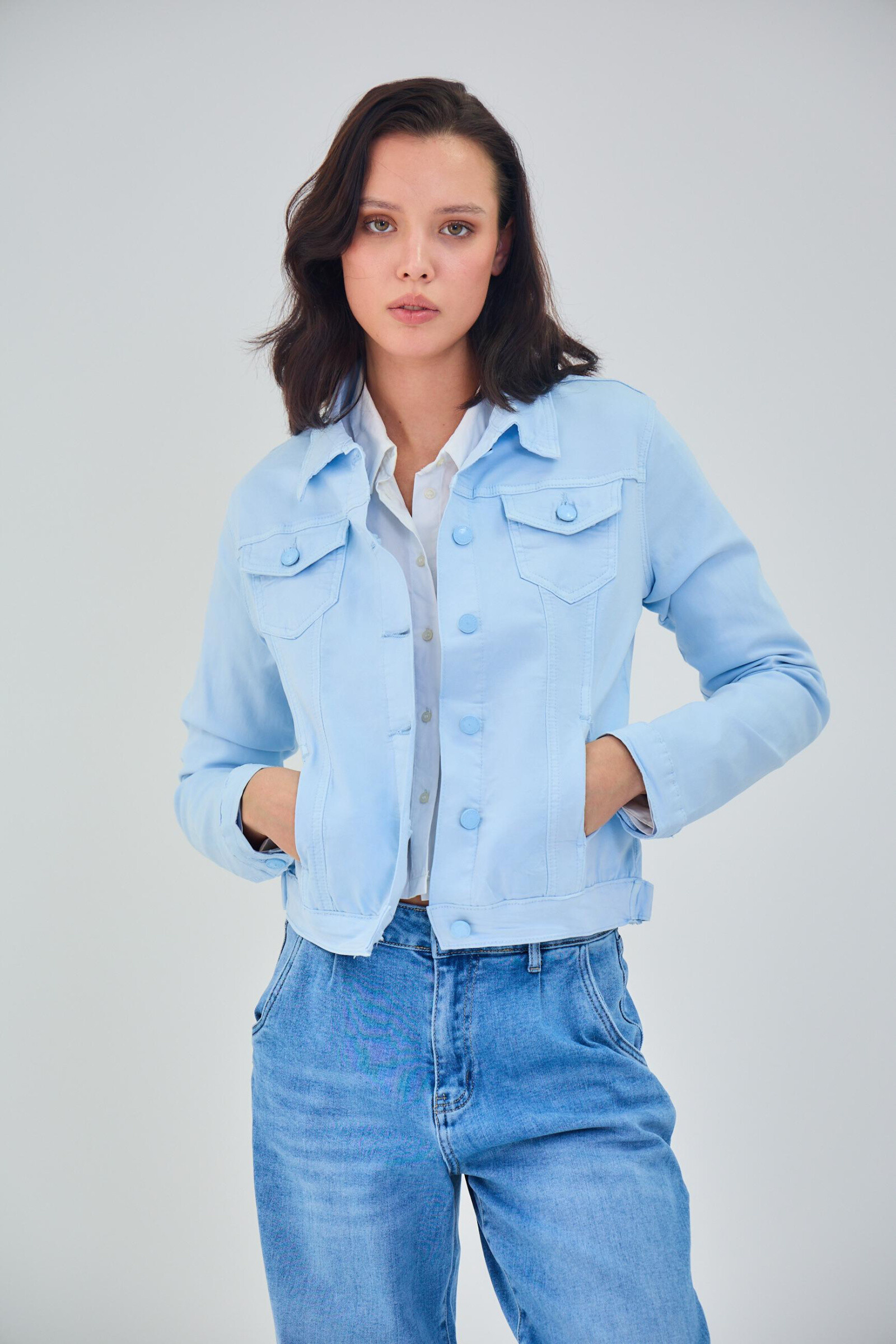Regular color jacket (stretch cotton) - ANA & LUCY - Sky Blue 2 - thumbnail