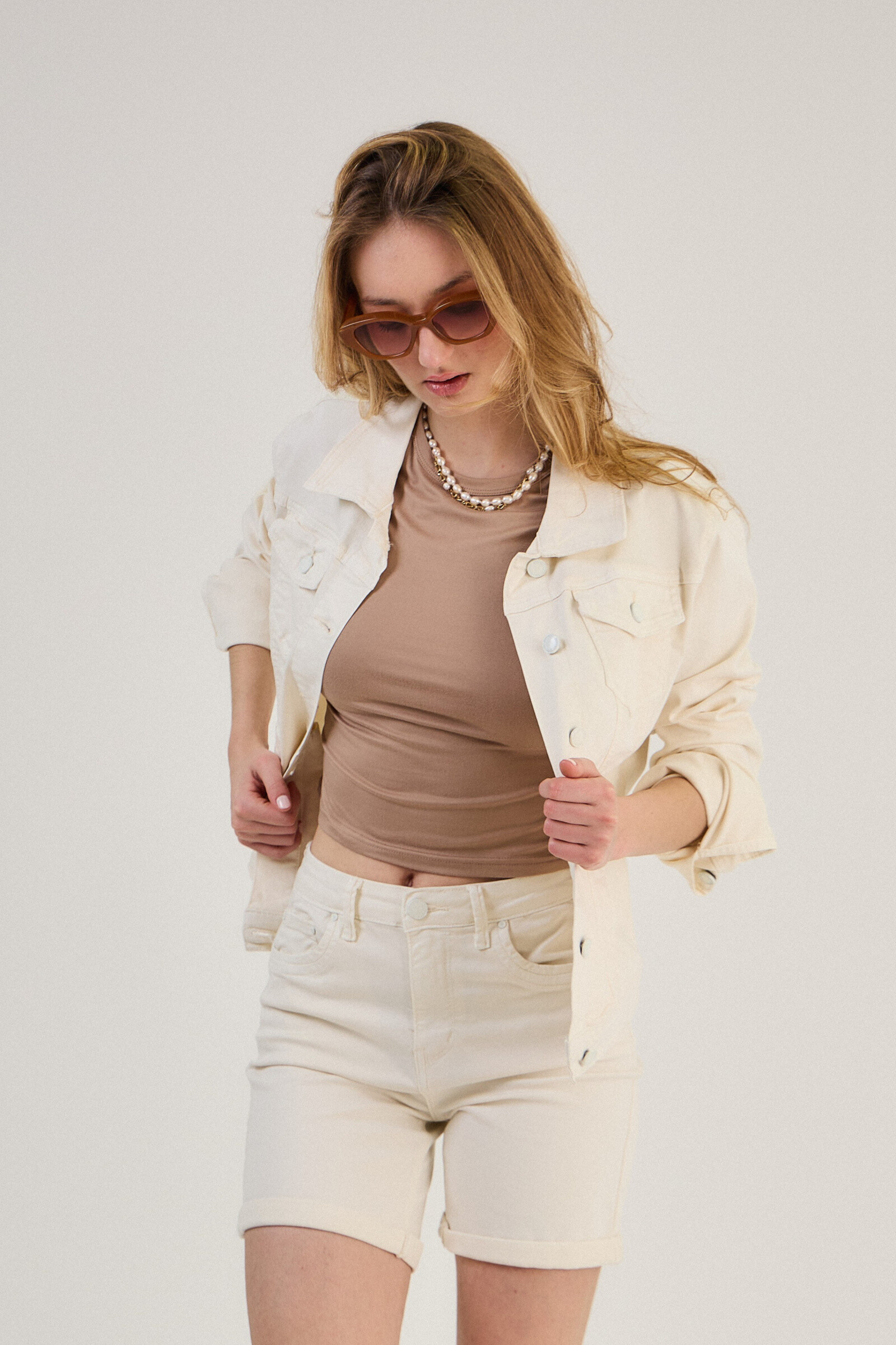 Regular color jacket (stretch cotton) - ANA & LUCY - Ecru 2 - thumbnail