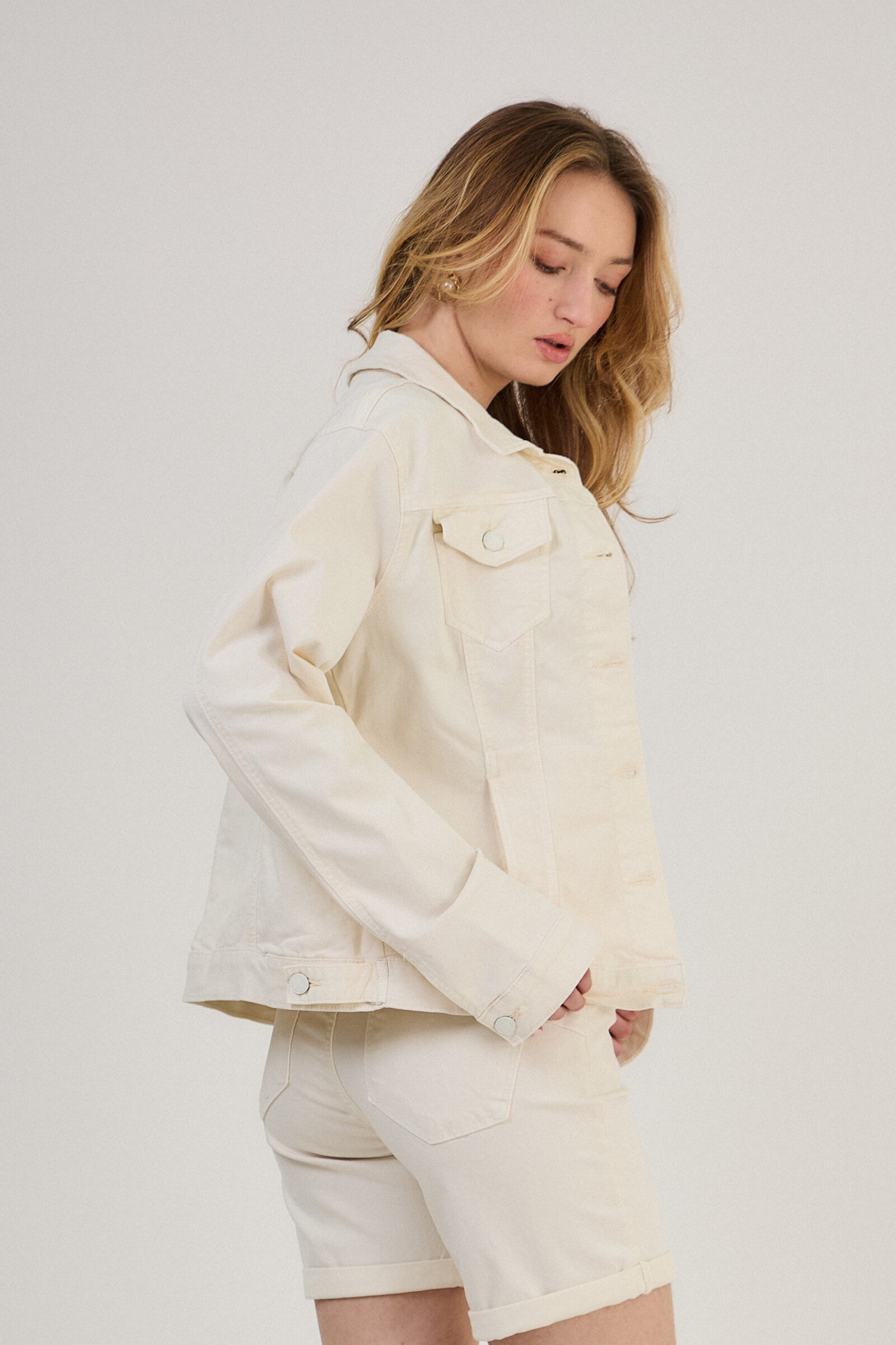 Regular color jacket (stretch cotton) - ANA & LUCY - Ecru - 4 - large format