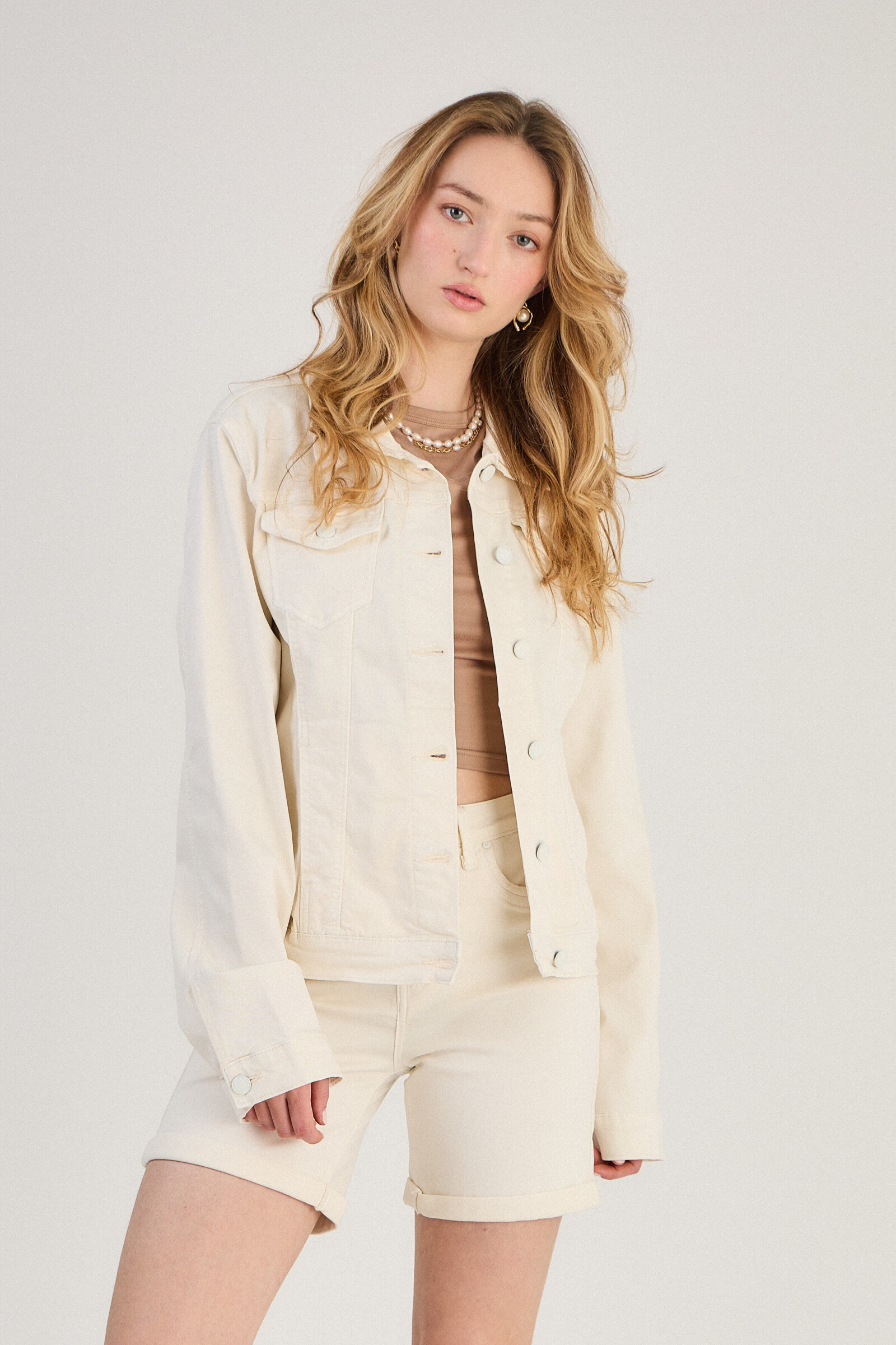 Regular color jacket (stretch cotton) - ANA & LUCY - Ecru - 3 - large format