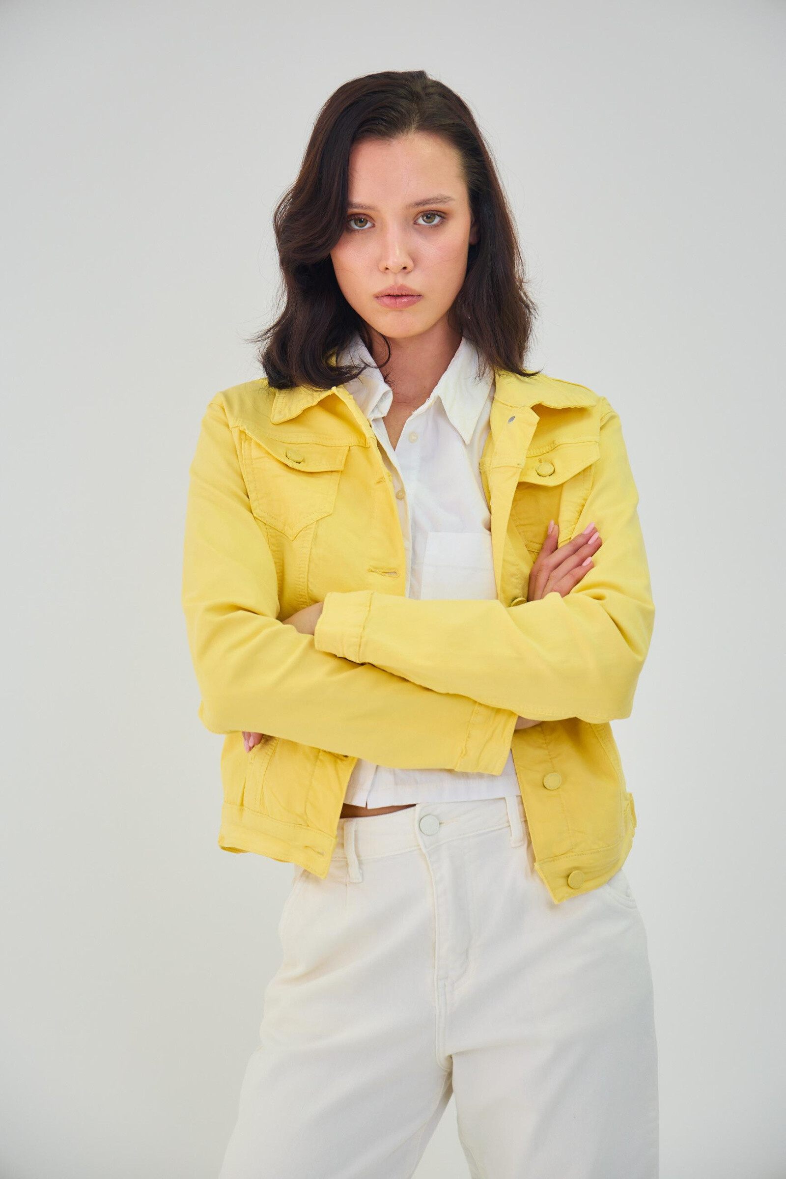 Regular color jacket (stretch cotton) - ANA & LUCY - Blazing Yellow 1 - thumbnail