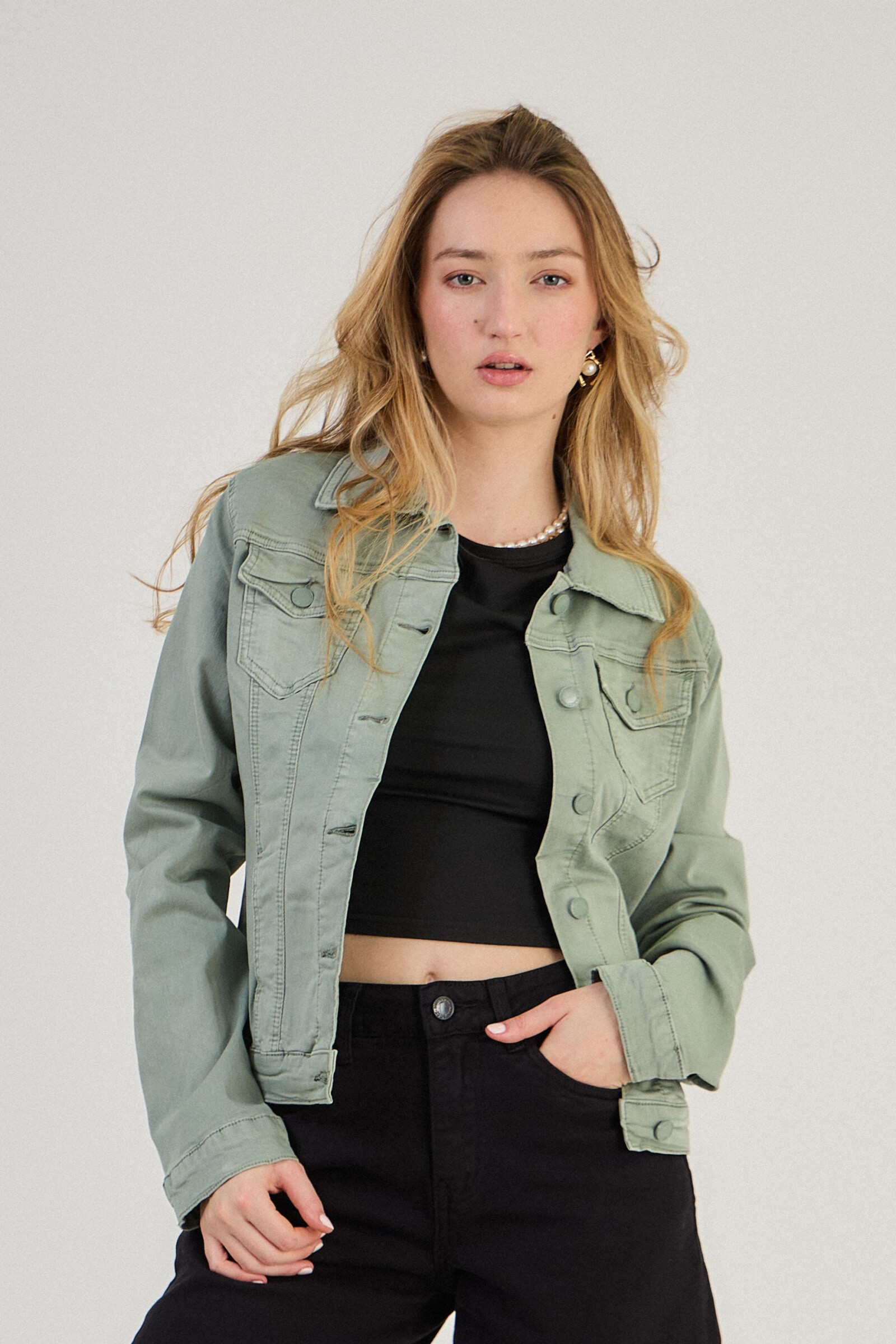 Regular color jacket (stretch cotton) - ANA & LUCY - Kaki - 2 - large format