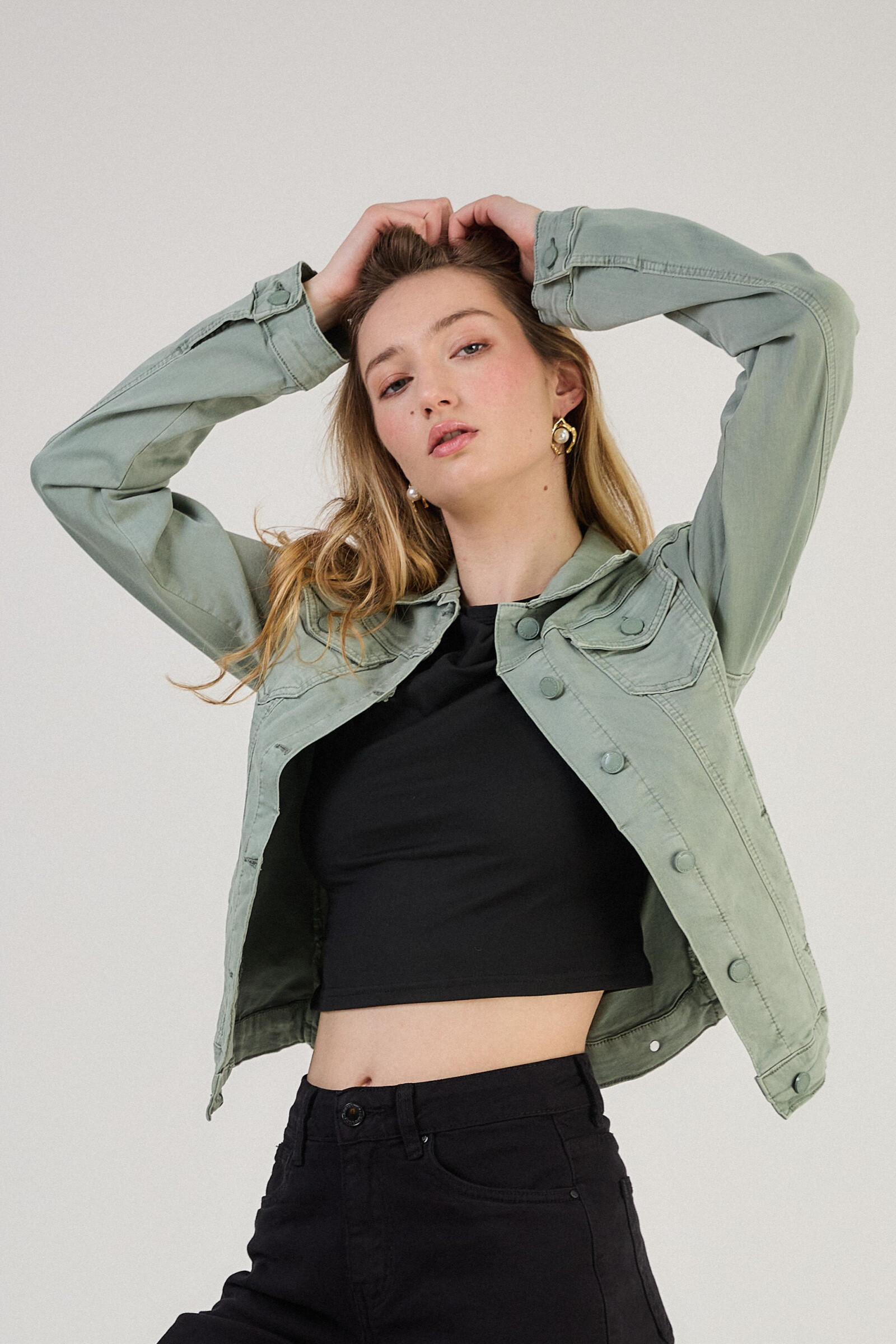 Regular color jacket (stretch cotton) - ANA & LUCY - Kaki - 1 - large format