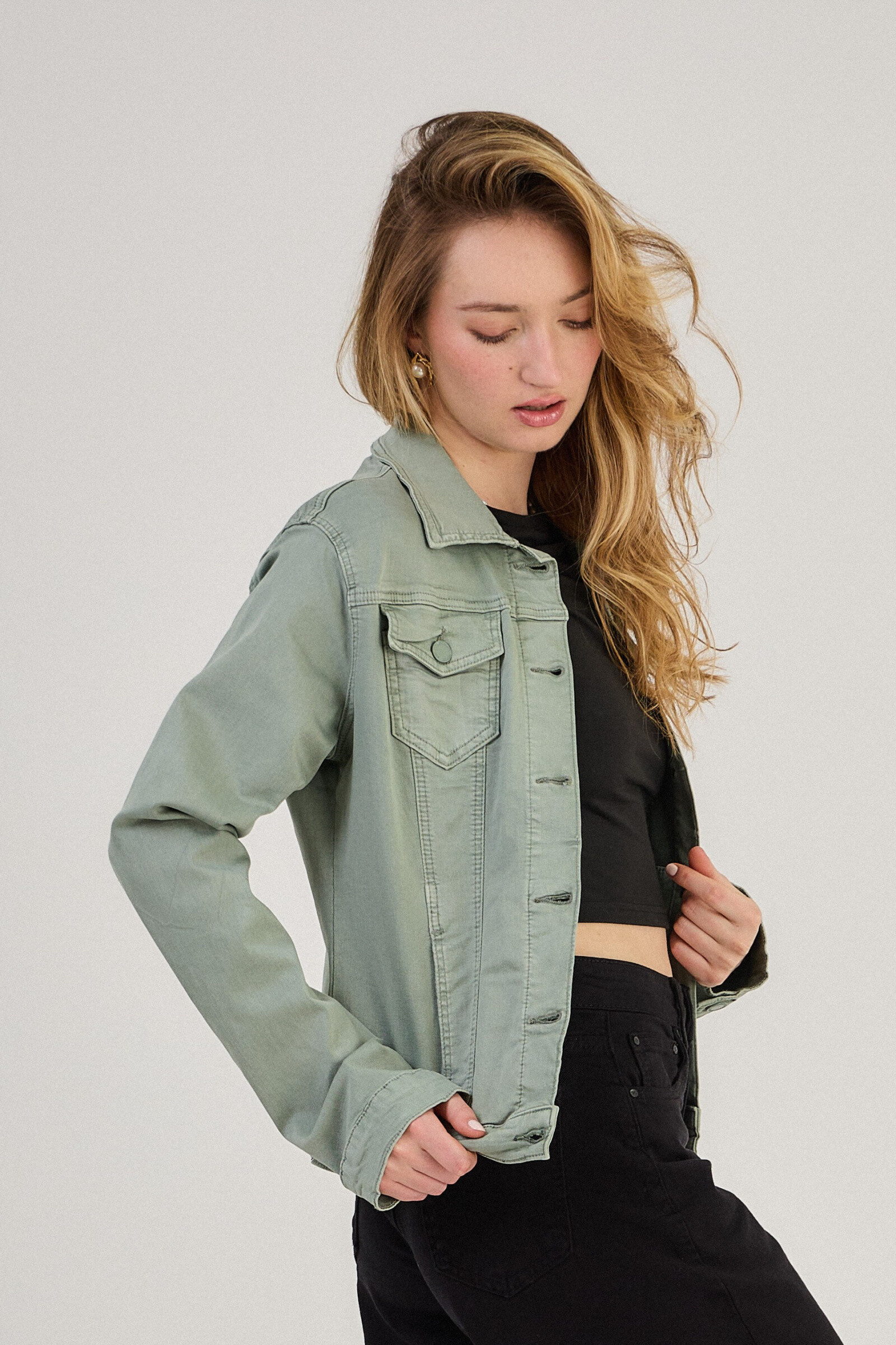 Regular color jacket (stretch cotton) - ANA & LUCY - Kaki - 3 - large format