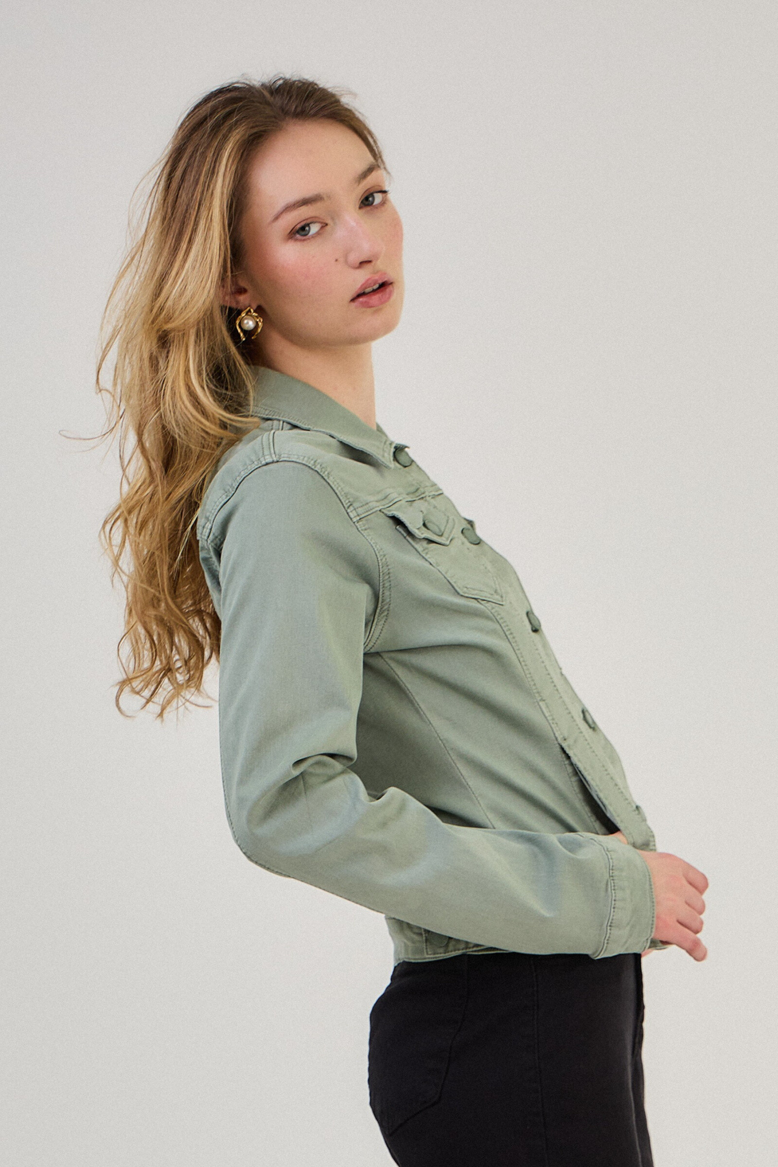 Regular color jacket (stretch cotton) - ANA & LUCY - Kaki - 4 - large format