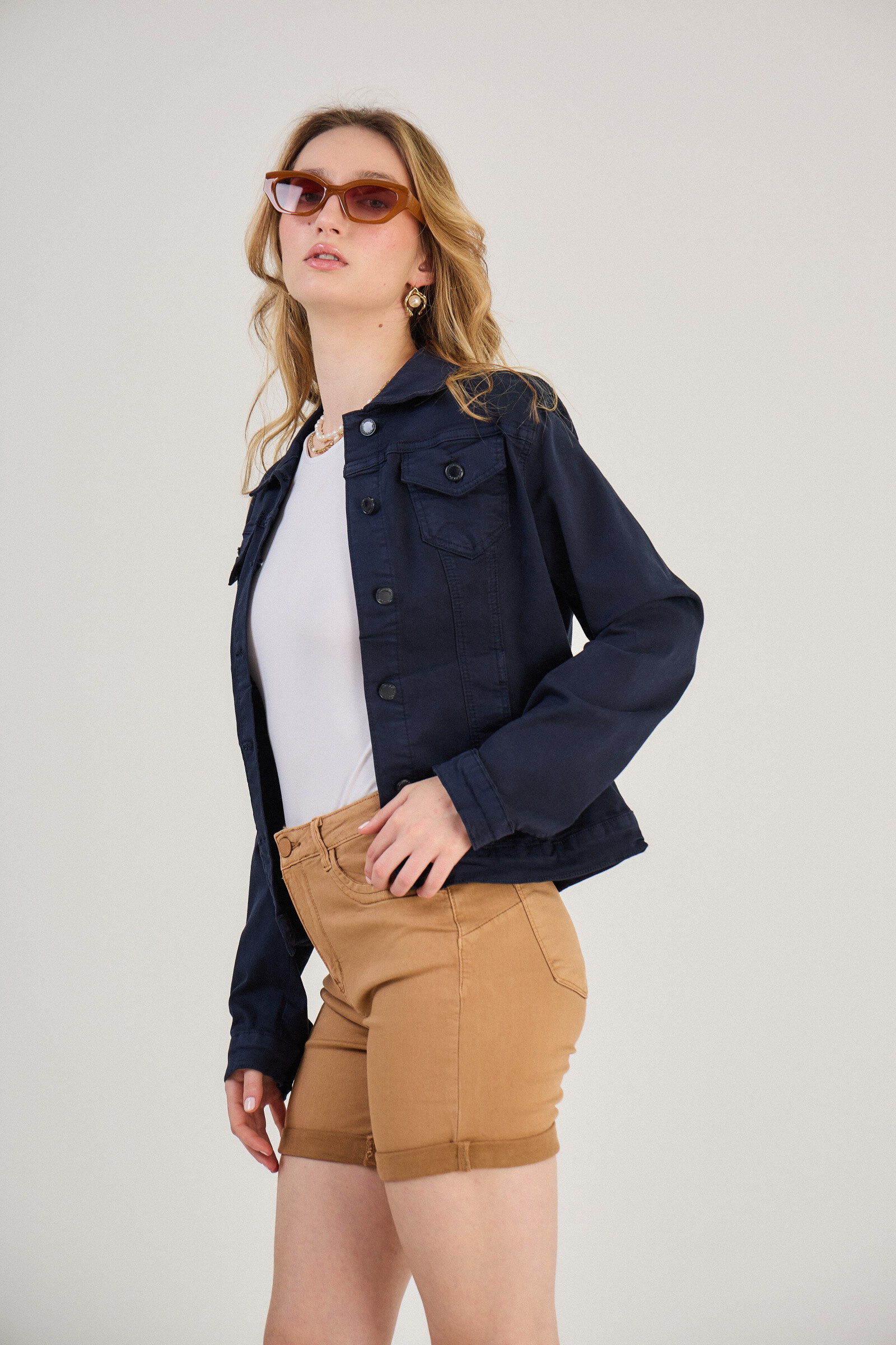 Regular color jacket (stretch cotton) - ANA & LUCY - Navy - 3 - large format
