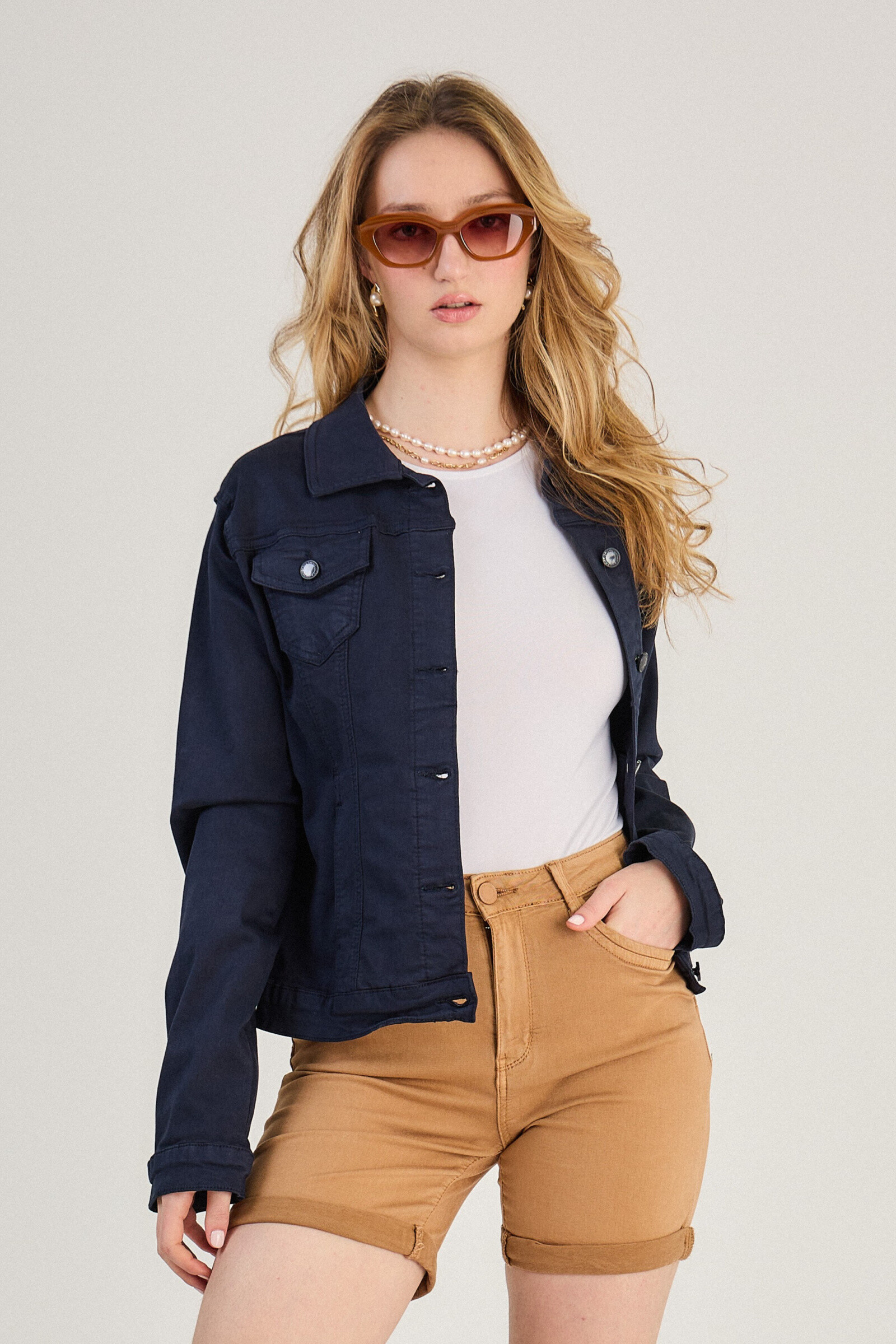 Regular color jacket (stretch cotton) - ANA & LUCY - Navy - 1 - large format