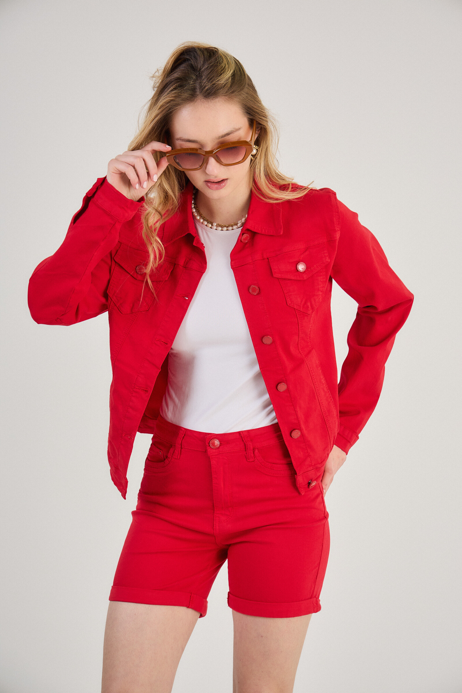 Regular color jacket (stretch cotton) - ANA & LUCY - Red - 1 - large format