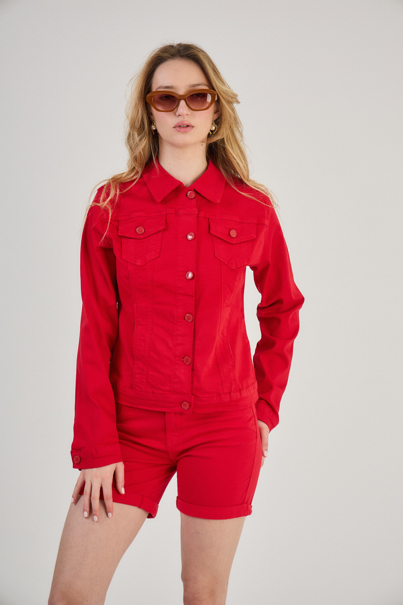 Regular color jacket (stretch cotton) - ANA & LUCY - Red 2 - thumbnail