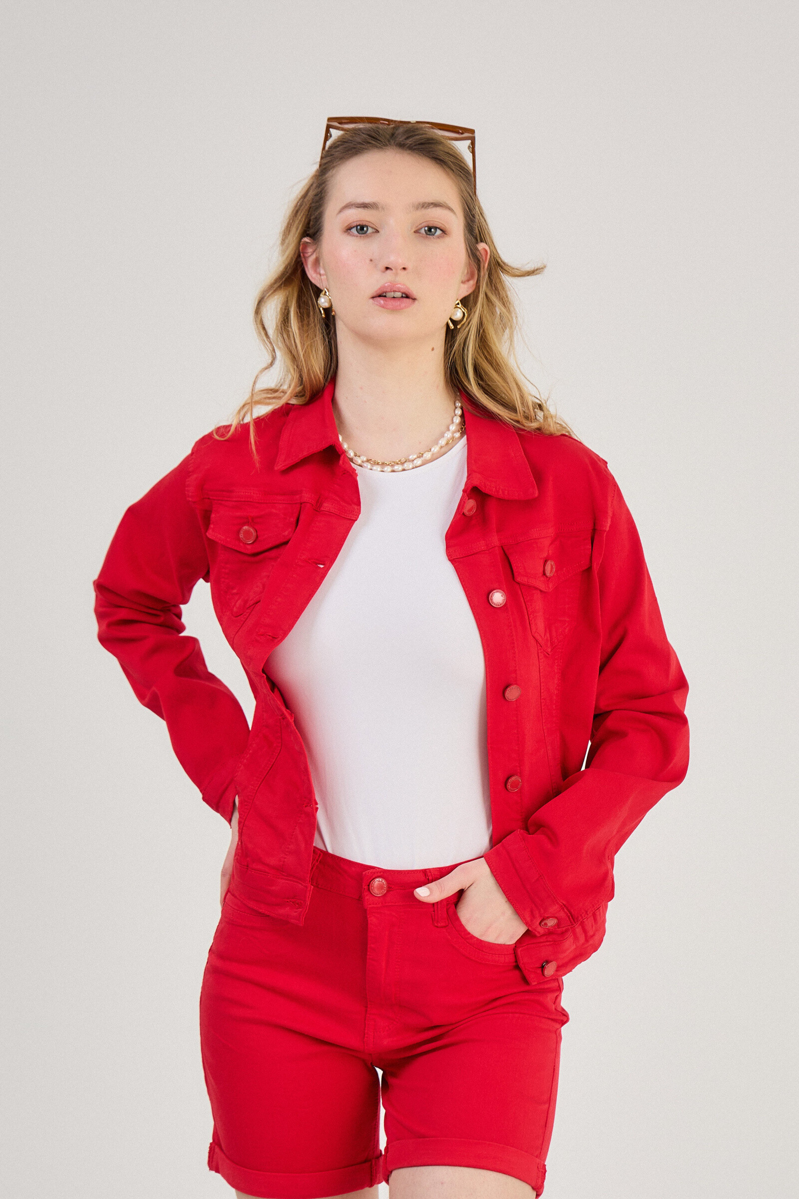 Regular color jacket (stretch cotton) - ANA & LUCY - Red - 3 - large format