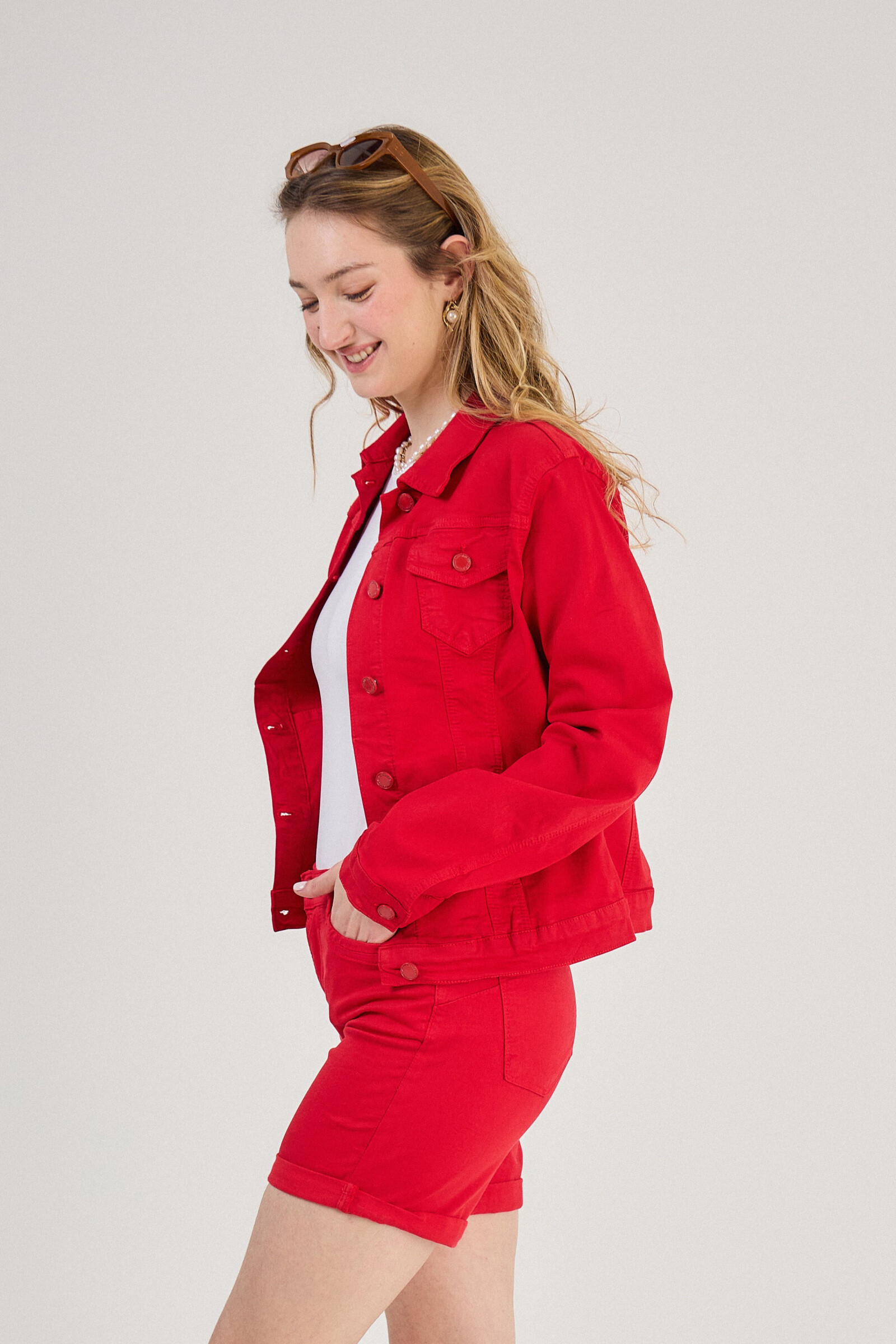 Regular color jacket (stretch cotton) - ANA & LUCY - Red 4 - thumbnail