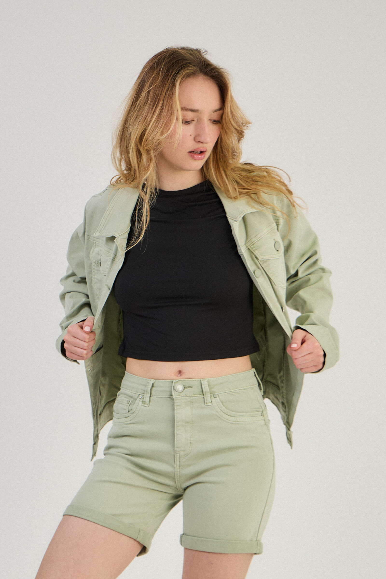 Regular color jacket (stretch cotton) - ANA & LUCY - Light Green - 3 - large format