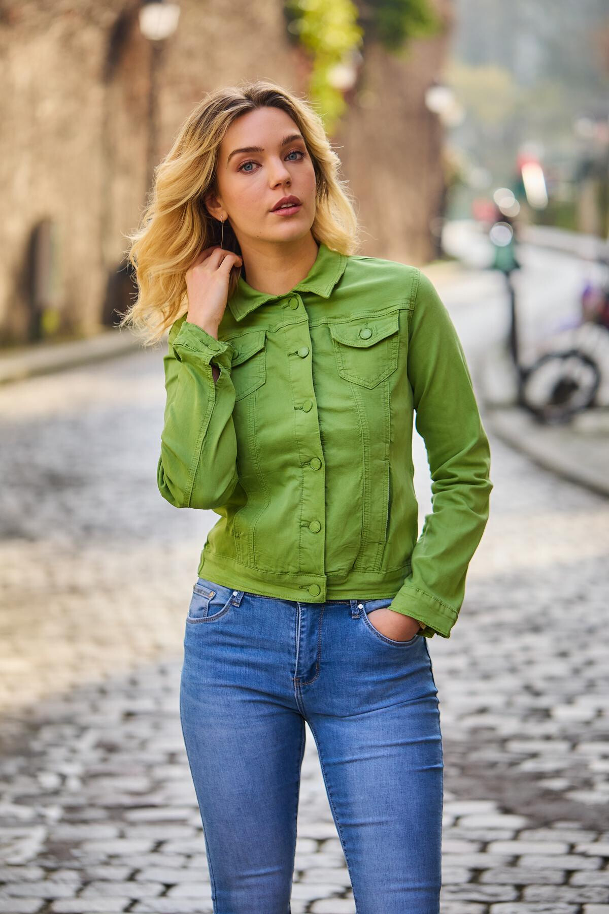 Regular color jacket (stretch cotton) - ANA & LUCY - Lime Green - 1 - large format