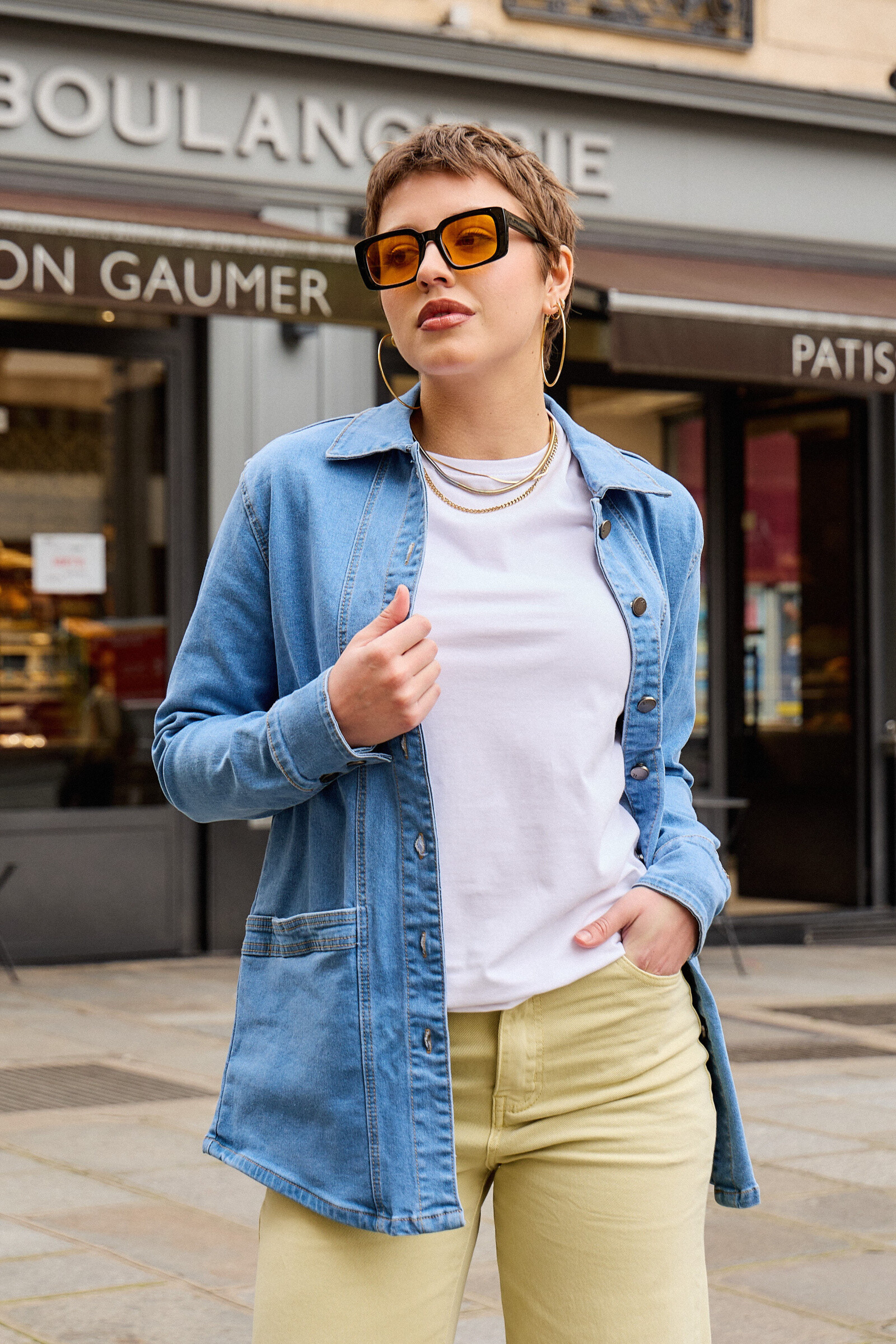 Wholesaler ANA & LUCY - Long jeans jacket (wide pockets)- ANA & LUCY