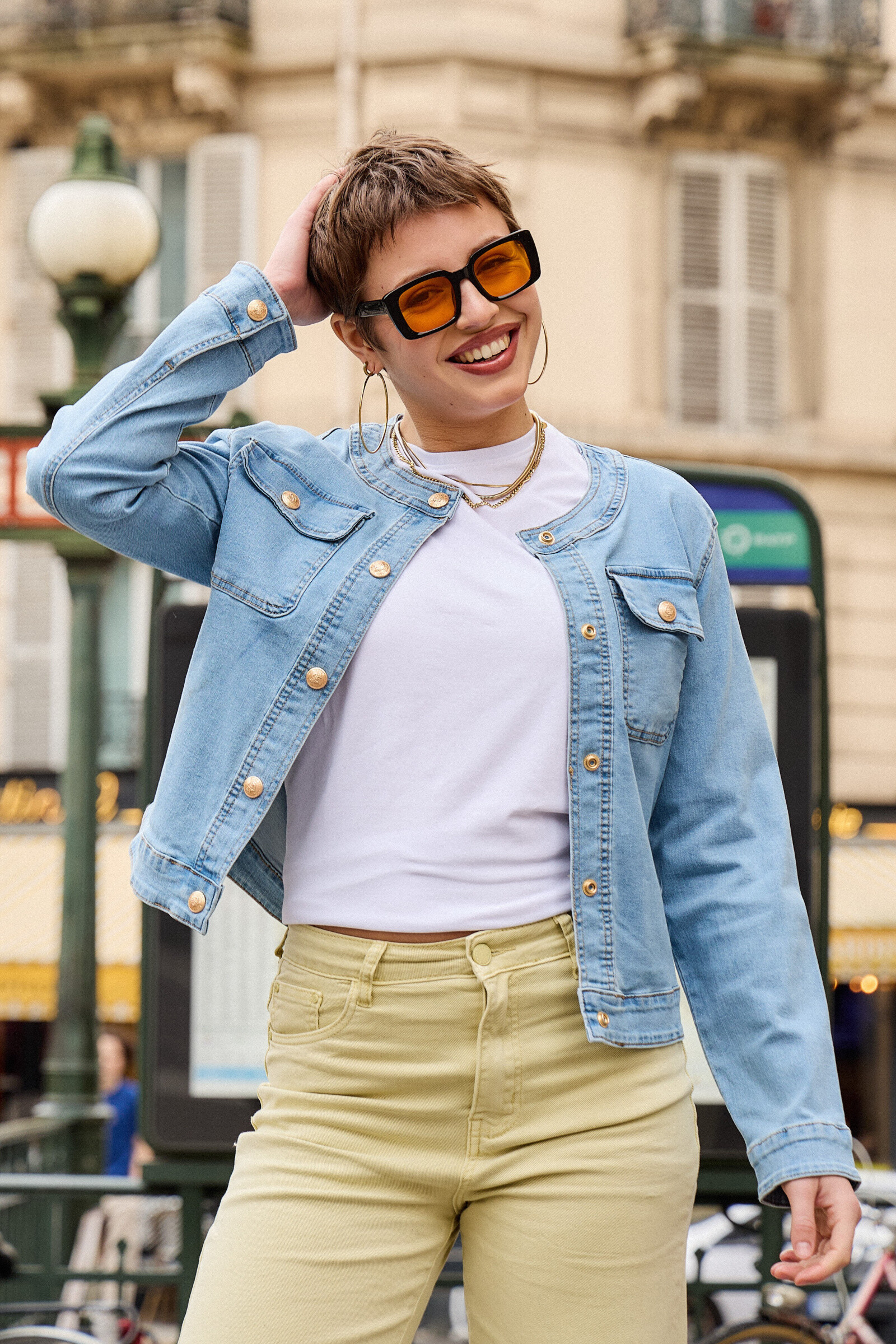 Jeans jacket (round neck) - ANA & LUCY - Light Blue - 2 - large format