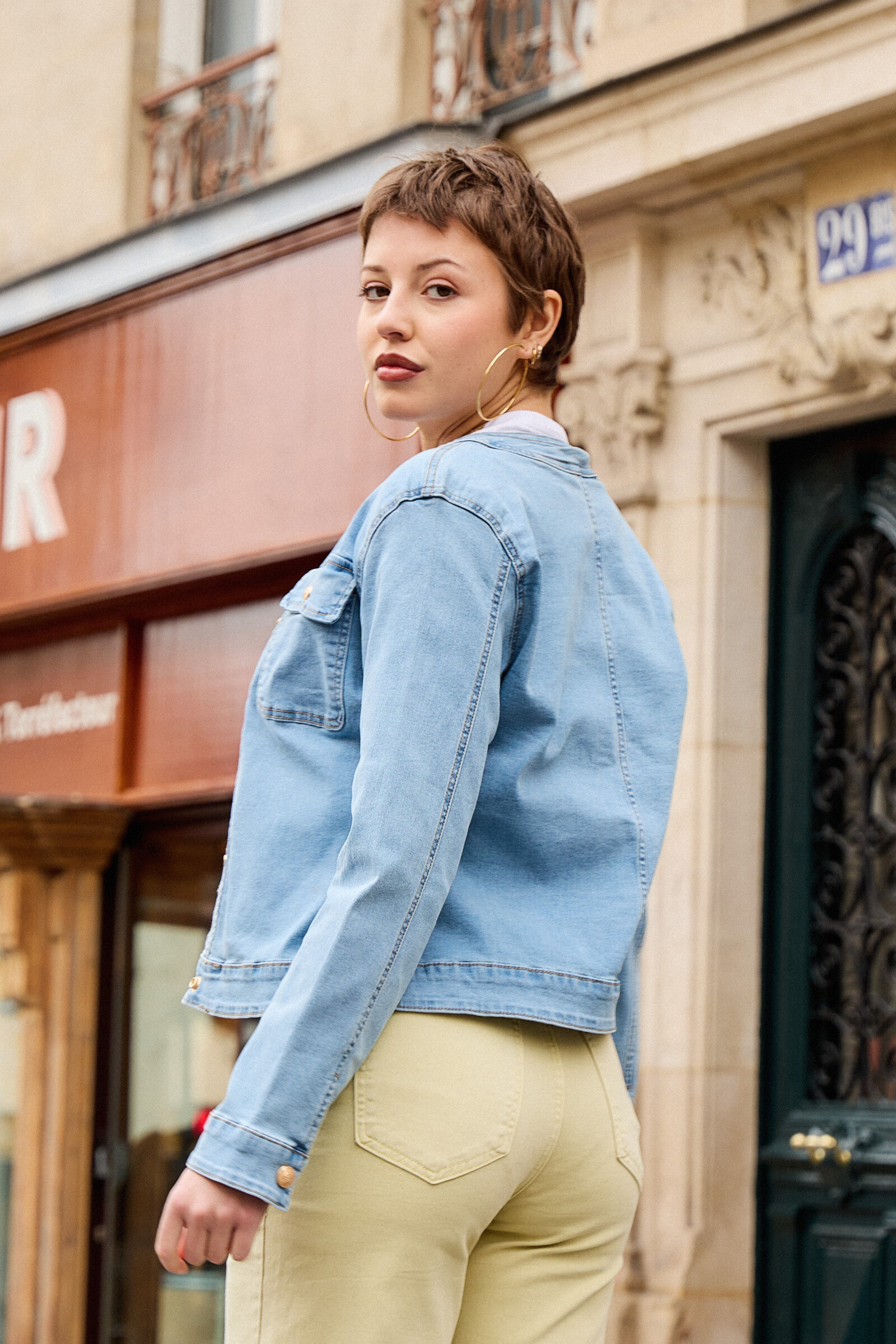 Jeans jacket (round neck) - ANA & LUCY - Light Blue - 4 - large format