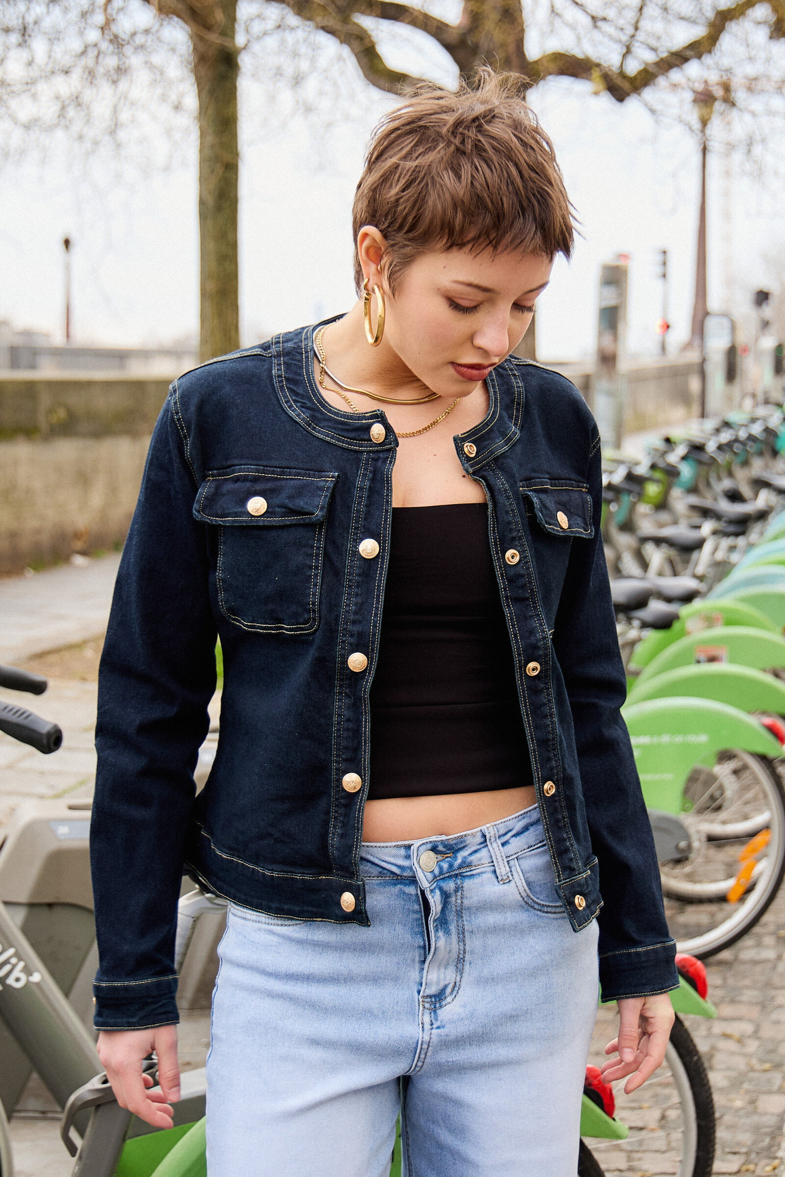 Jeans jacket (round neck) - ANA & LUCY - Navy - 2 - large format