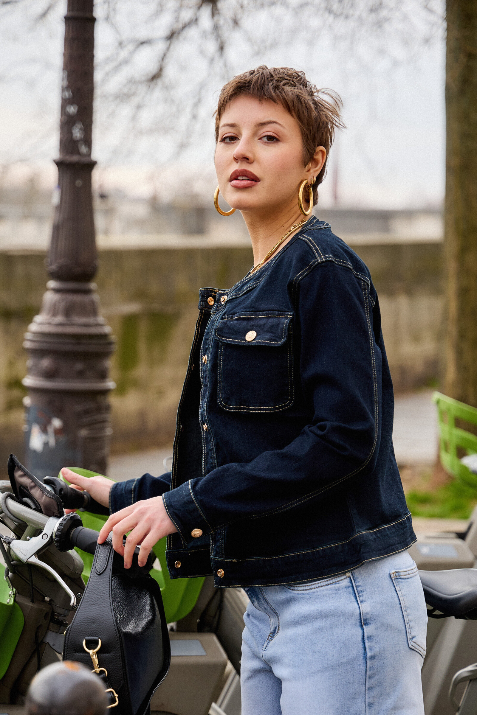 Jeans jacket (round neck) - ANA & LUCY - Navy - 3 - large format