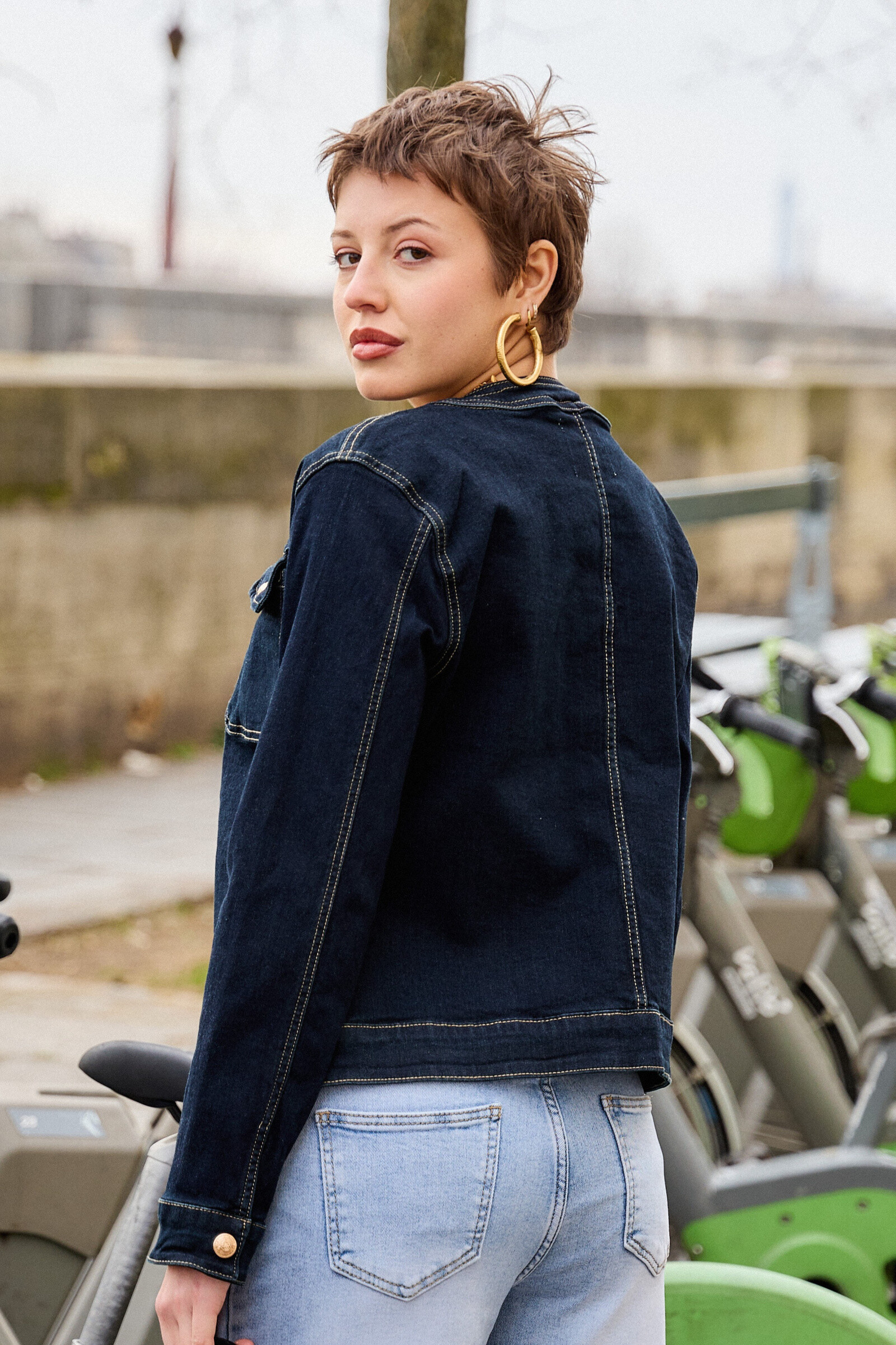 Jeans jacket (round neck) - ANA & LUCY - Navy - 4 - large format