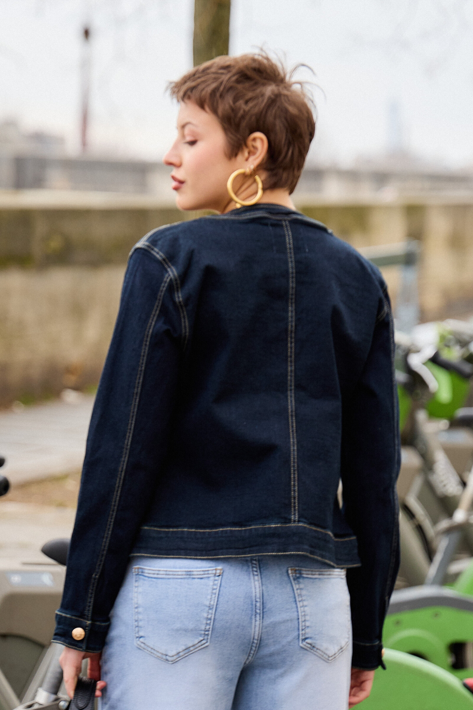 Jeans jacket (round neck) - ANA & LUCY - Navy - 5 - large format