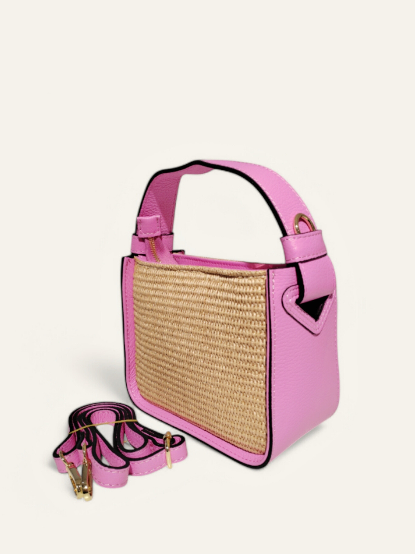 Wholesaler Andie Blue - Leather bandouliere handbag garnished Raffia