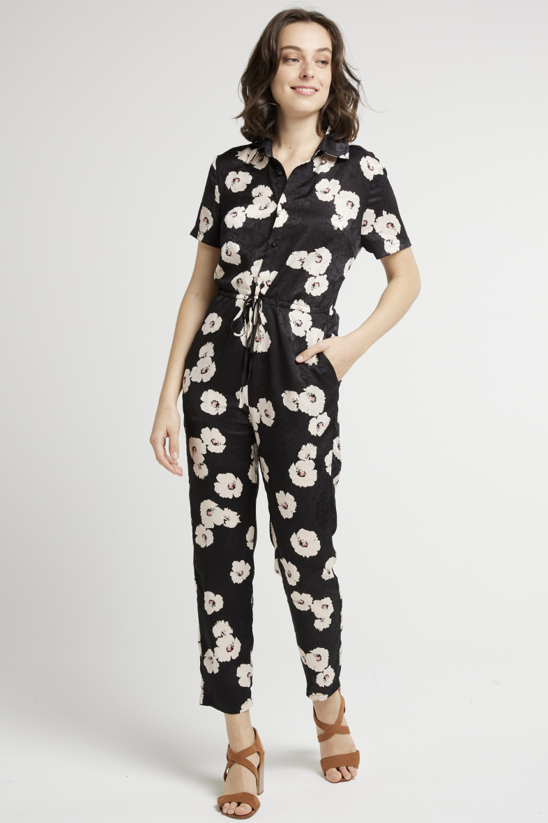 Grossiste Andy & Lucy - Combinaison manches imprimé fleuri japonais satiné